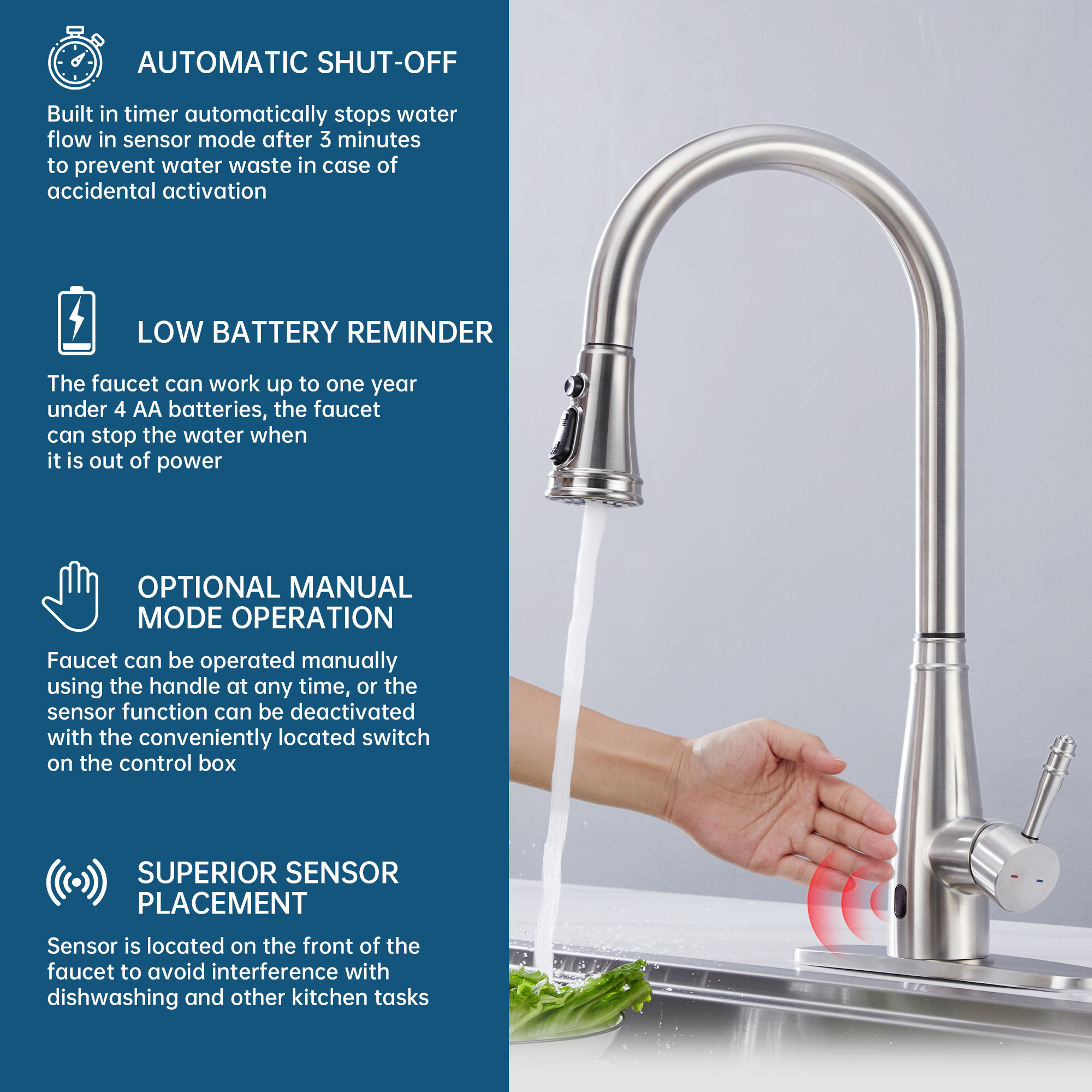ARRISEA Touchless Sensor Faucet With Pull-down Sprayer CF-15029-Arrisea