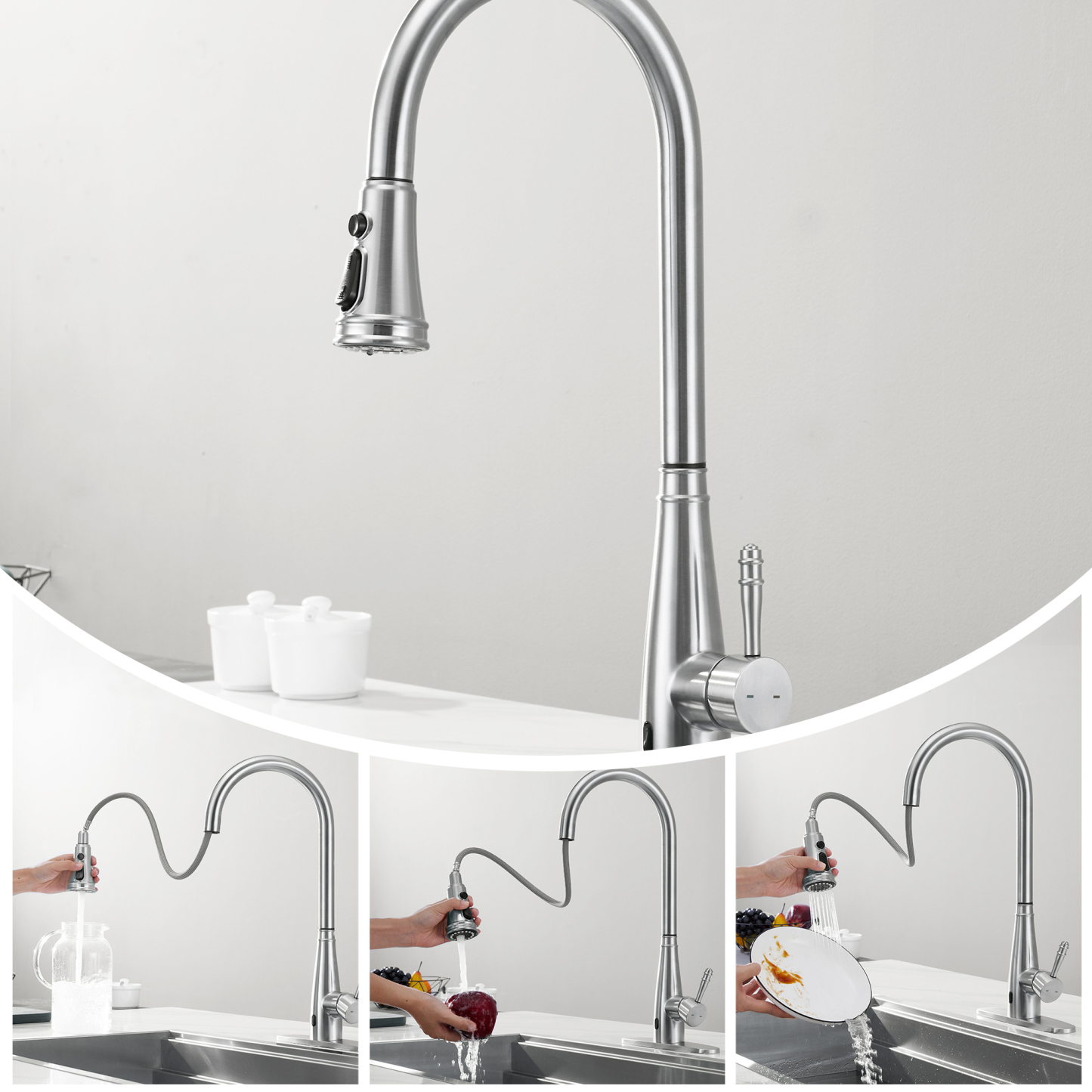CF-15029 Touch And Infrared Sensing Faucet With Pull-down Sprayer-Arrisea