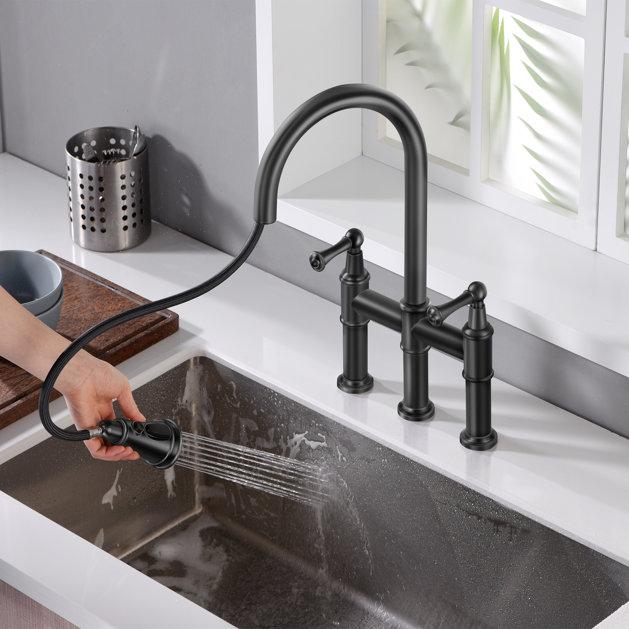 CF-15082 Black Pull Down Kitchen Faucet-Arrisea