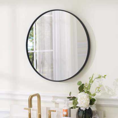 24 in. W x 24 in. H Black Modern Round Framed Aluminum Wall Mirror-Arrisea