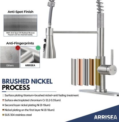 ARRISEA CF-15102 Kitchen Faucet, Laundry Faucets with Sprayer, Bar and RV Sink Faucet with 10'' Deck Plate, Stainless Steel Single Handle High Arc Brushed Nickel Faucets with Pull-Down Spayer-Arrisea