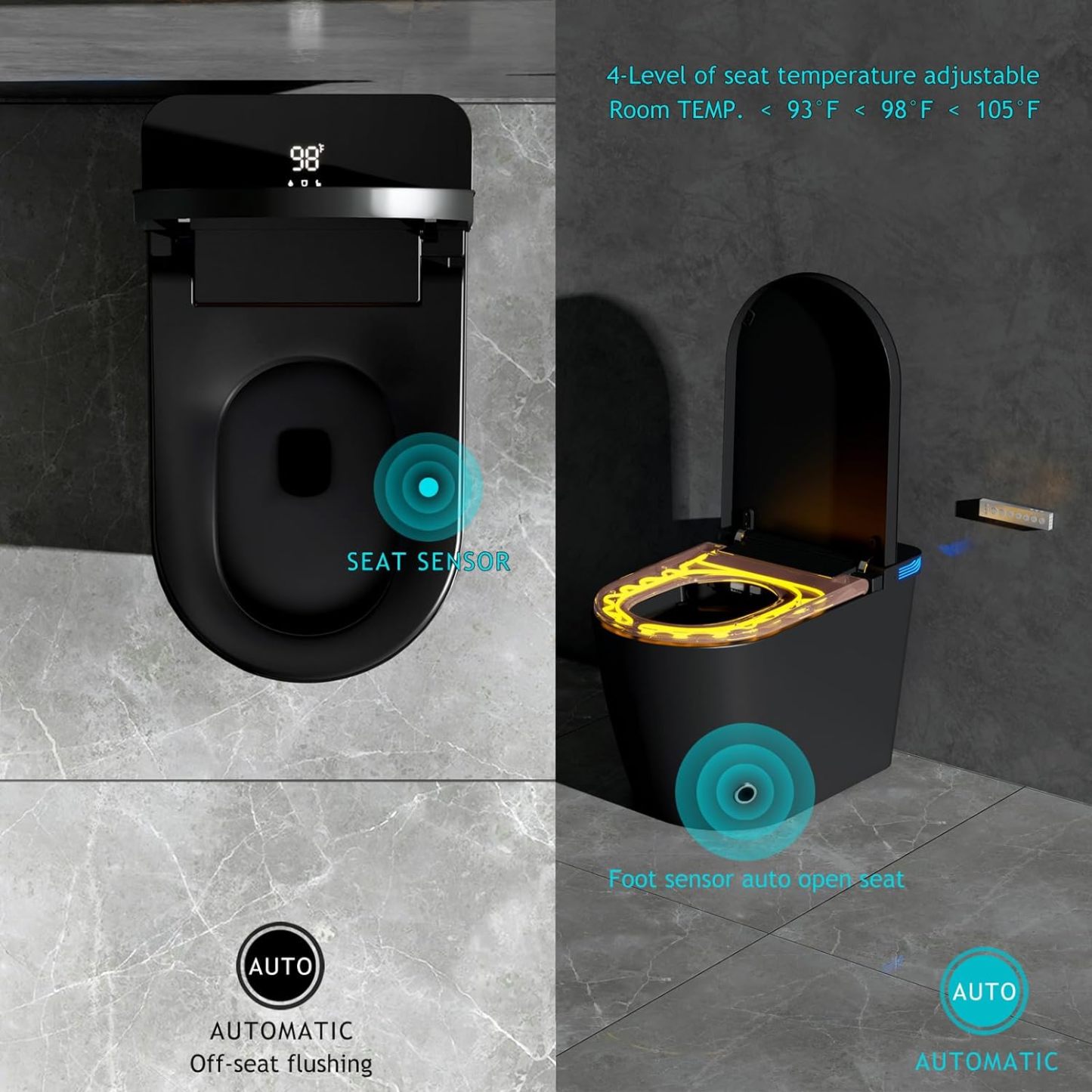 Black Smart Bidet Toilet TA056B-Arrisea