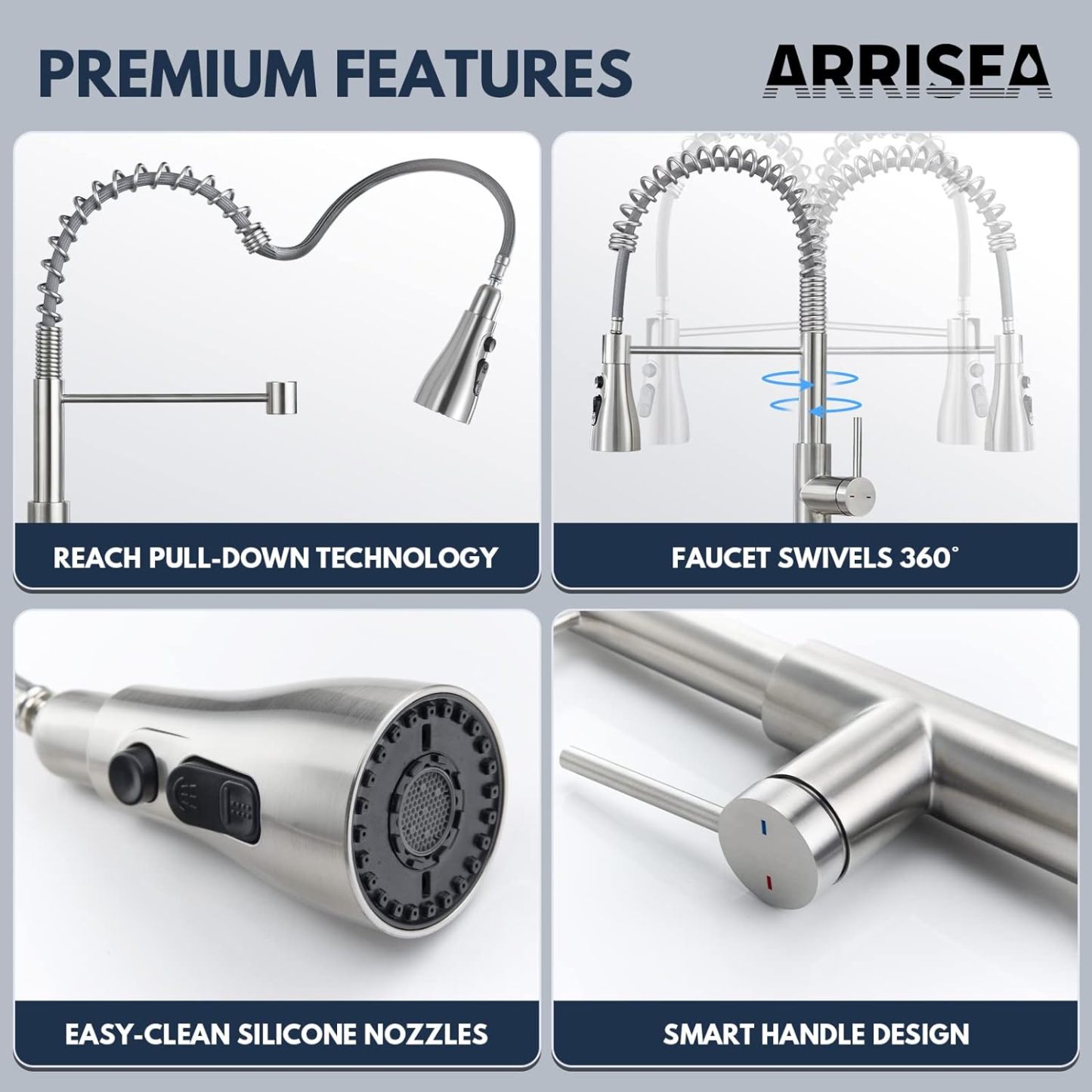 ARRISEA CF-15102 Kitchen Faucet, Laundry Faucets with Sprayer, Bar and RV Sink Faucet with 10'' Deck Plate, Stainless Steel Single Handle High Arc Brushed Nickel Faucets with Pull-Down Spayer-Arrisea