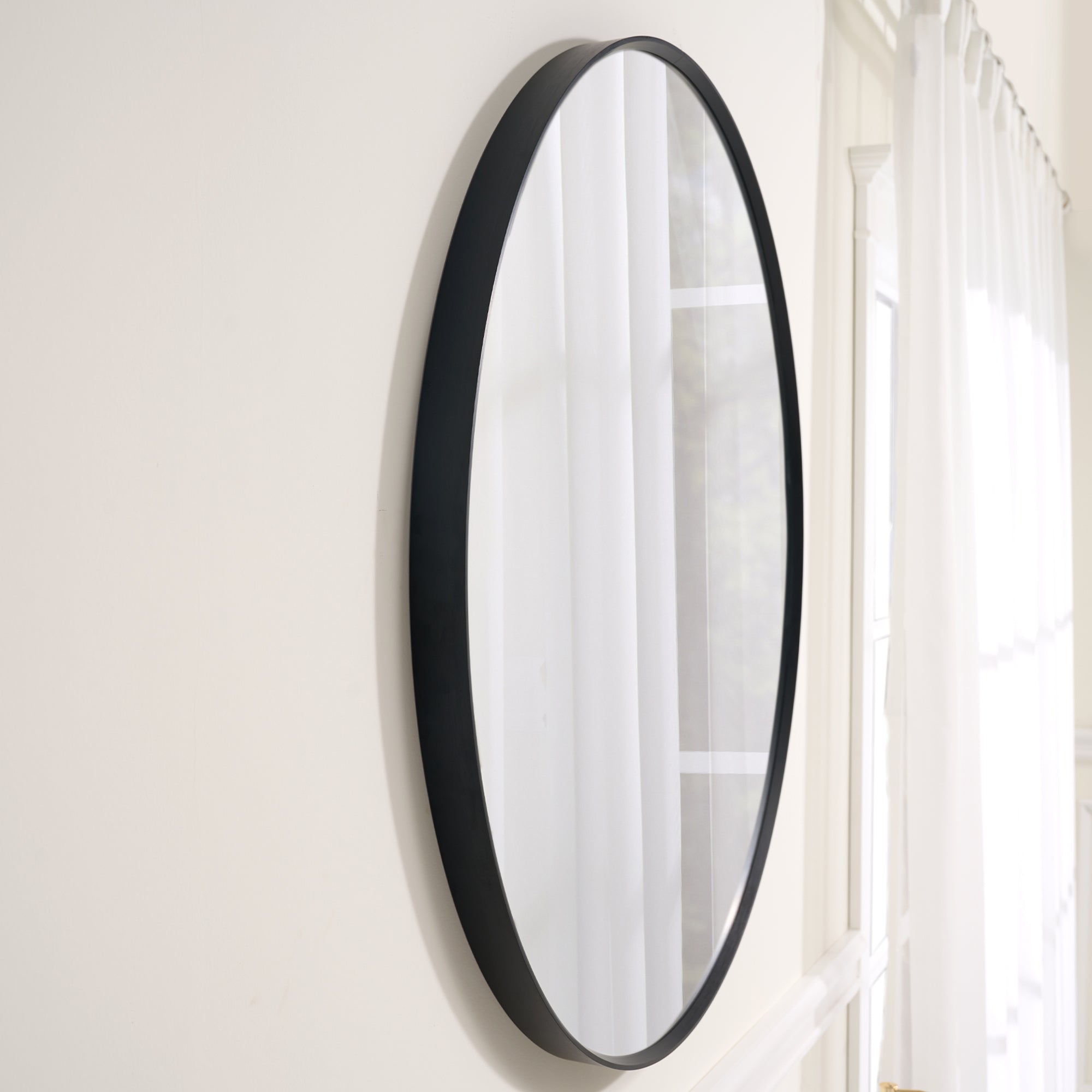 24 in. W x 24 in. H Black Modern Round Framed Aluminum Wall Mirror-Arrisea