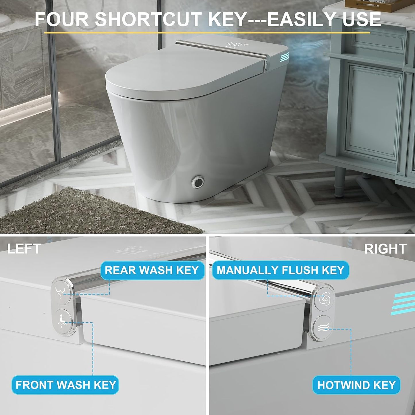 Smart Toilet with Bidet Built in, Foot Sensing Modern Toilet Bidet Combo with Auto Flush, Remote Control Warm Water, Elongated Heated Bidet Seat, Dryer, Built-in Water Tank, LED Light-Arrisea