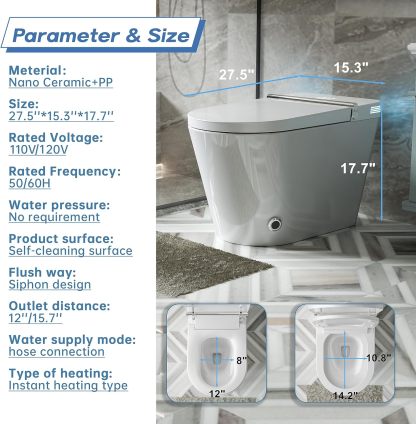 Smart Toilet with Bidet Built in, Foot Sensing Modern Toilet Bidet Combo with Auto Flush, Remote Control Warm Water, Elongated Heated Bidet Seat, Dryer, Built-in Water Tank, LED Light-Arrisea