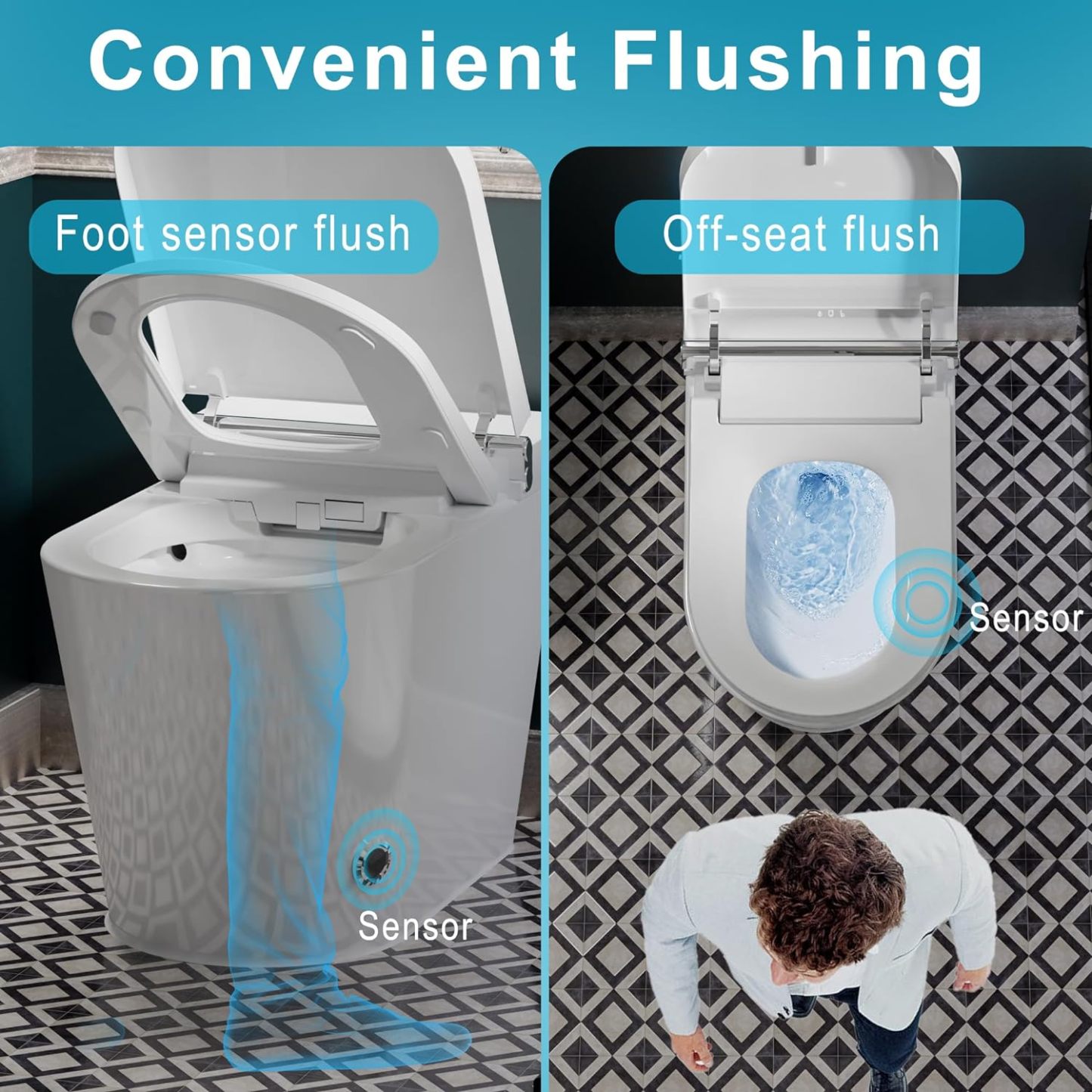 Smart Toilet with Bidet Built in, Foot Sensing Modern Toilet Bidet Combo with Auto Flush, Remote Control Warm Water, Elongated Heated Bidet Seat, Dryer, Built-in Water Tank, LED Light-Arrisea