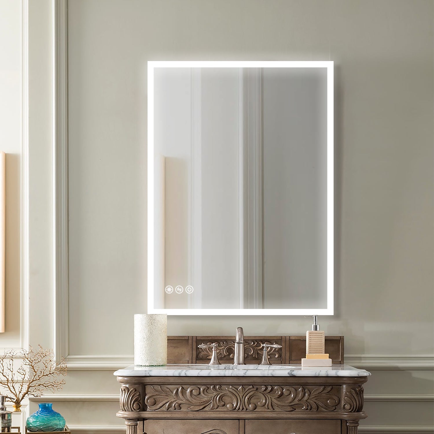 22 in. W x 30 in. H Frameless LED Single Bathroom Vanity Mirror in Polished Crystal-Arrisea