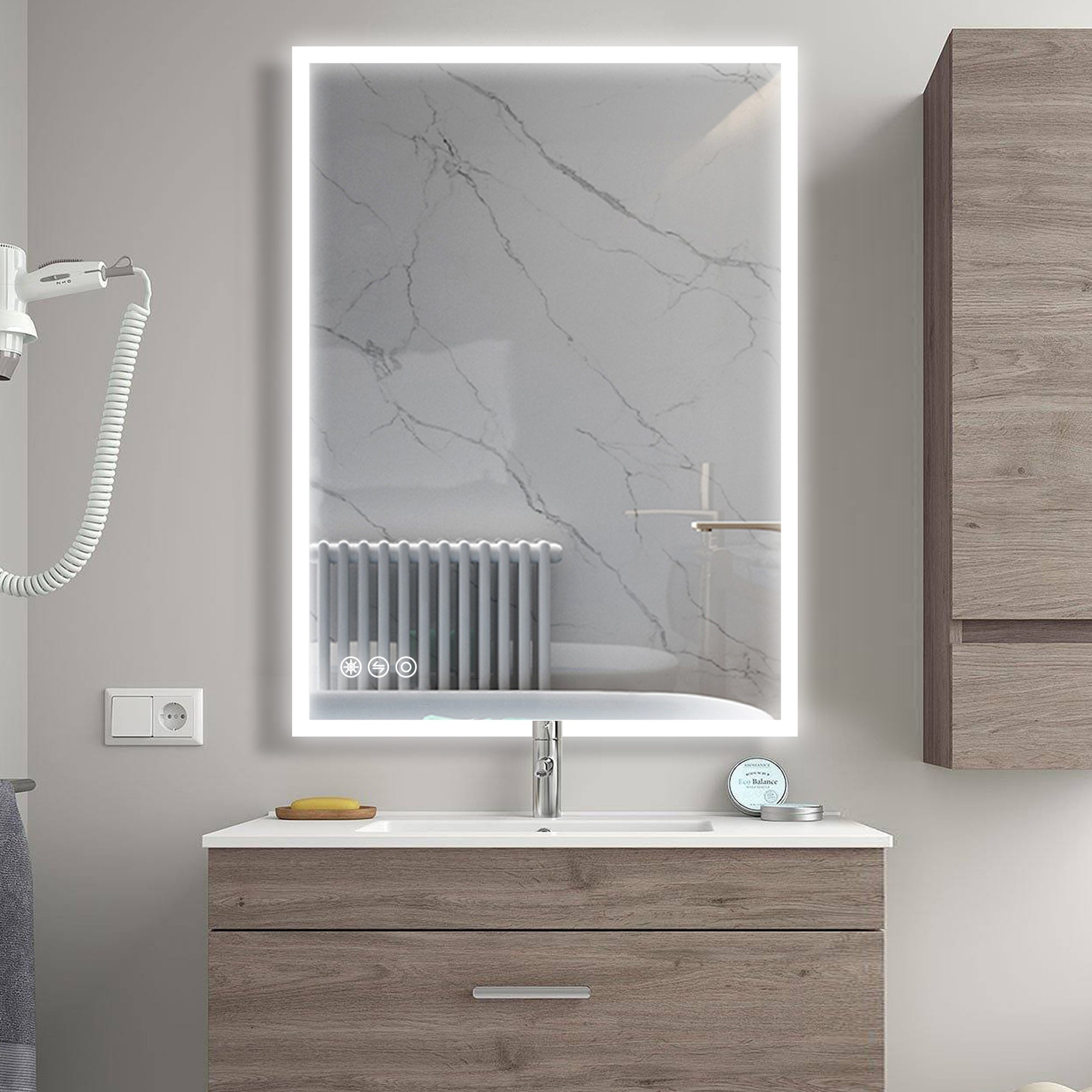 22 in. W x 30 in. H Frameless LED Single Bathroom Vanity Mirror in Polished Crystal-Arrisea