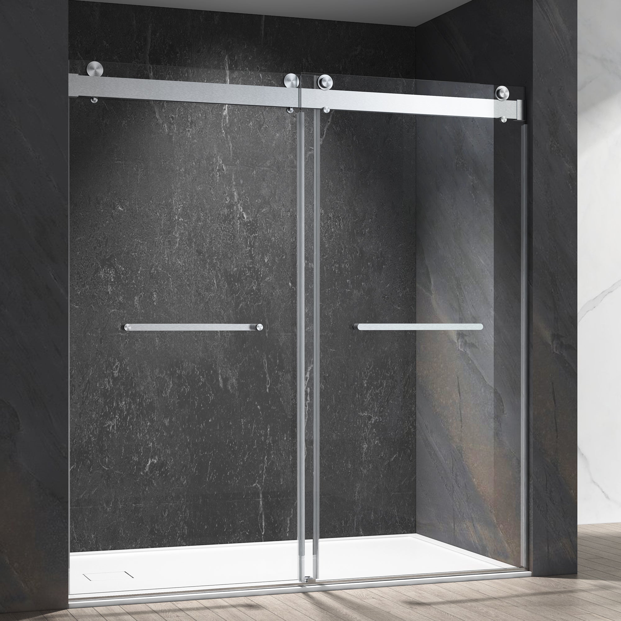 48-in W x 76-in H Frameless Sliding Soft Close Standard Shower Door (Tempered Glass)-Arrisea