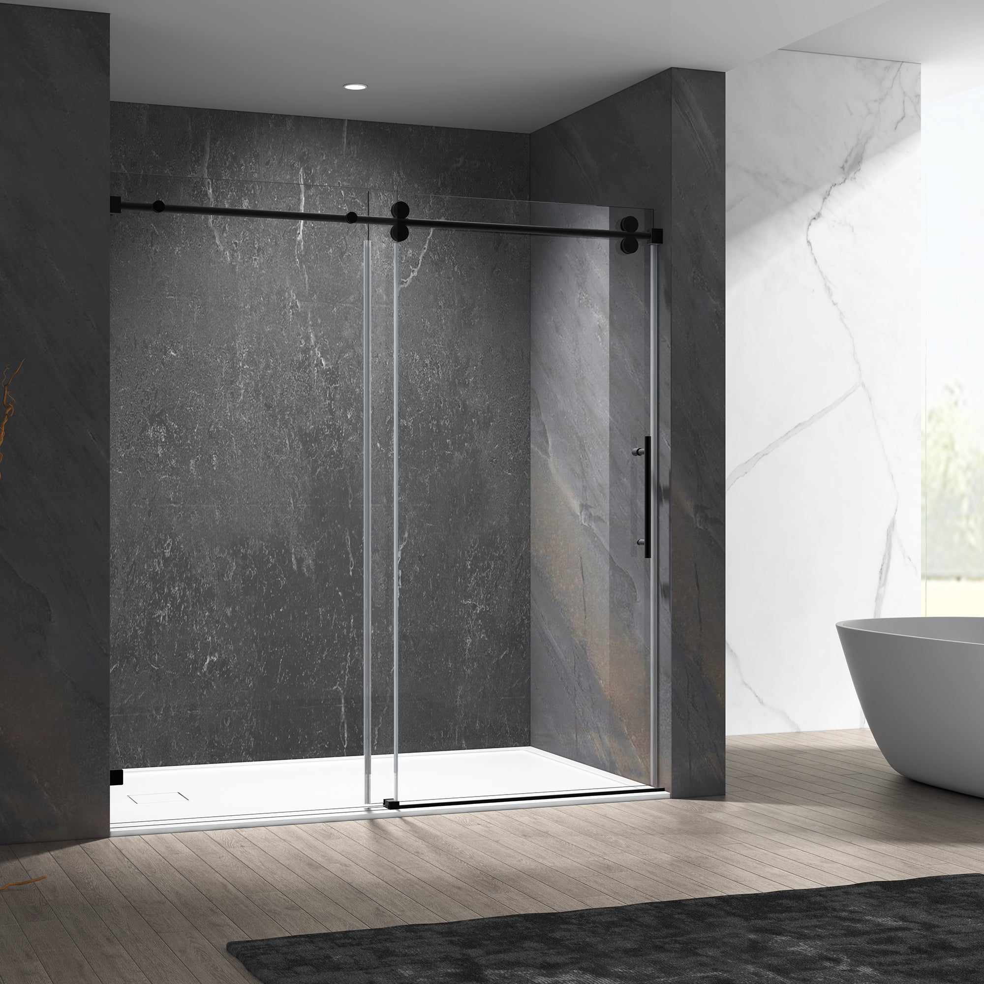 60-in W x 66-in H Frameless Sliding Standard Bathtub Door (Tempered Glass)-Arrisea