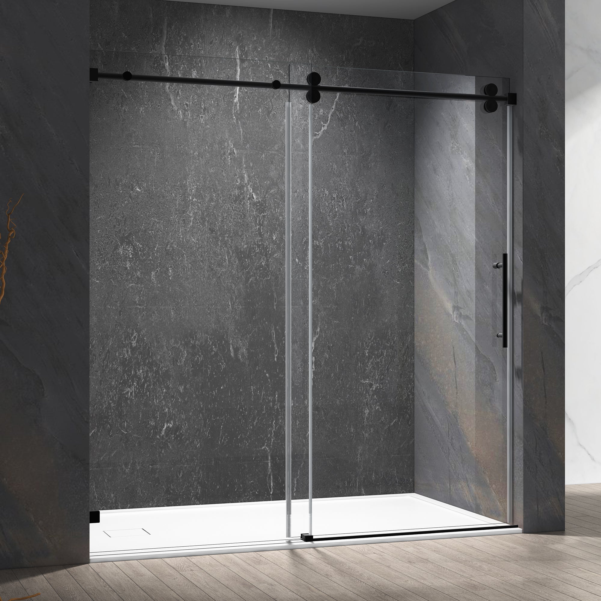 60-in W x 66-in H Frameless Sliding Standard Bathtub Door (Tempered Glass)-Arrisea