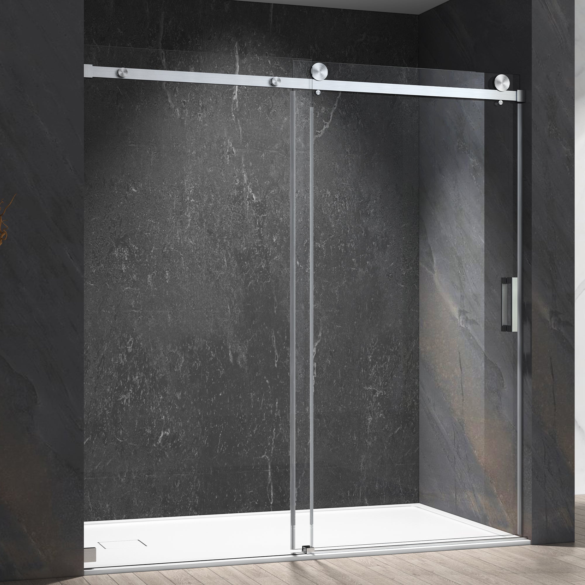 60-in W x 76-in H Frameless Sliding Matte Black Standard Shower Door (Tempered Glass)-Arrisea