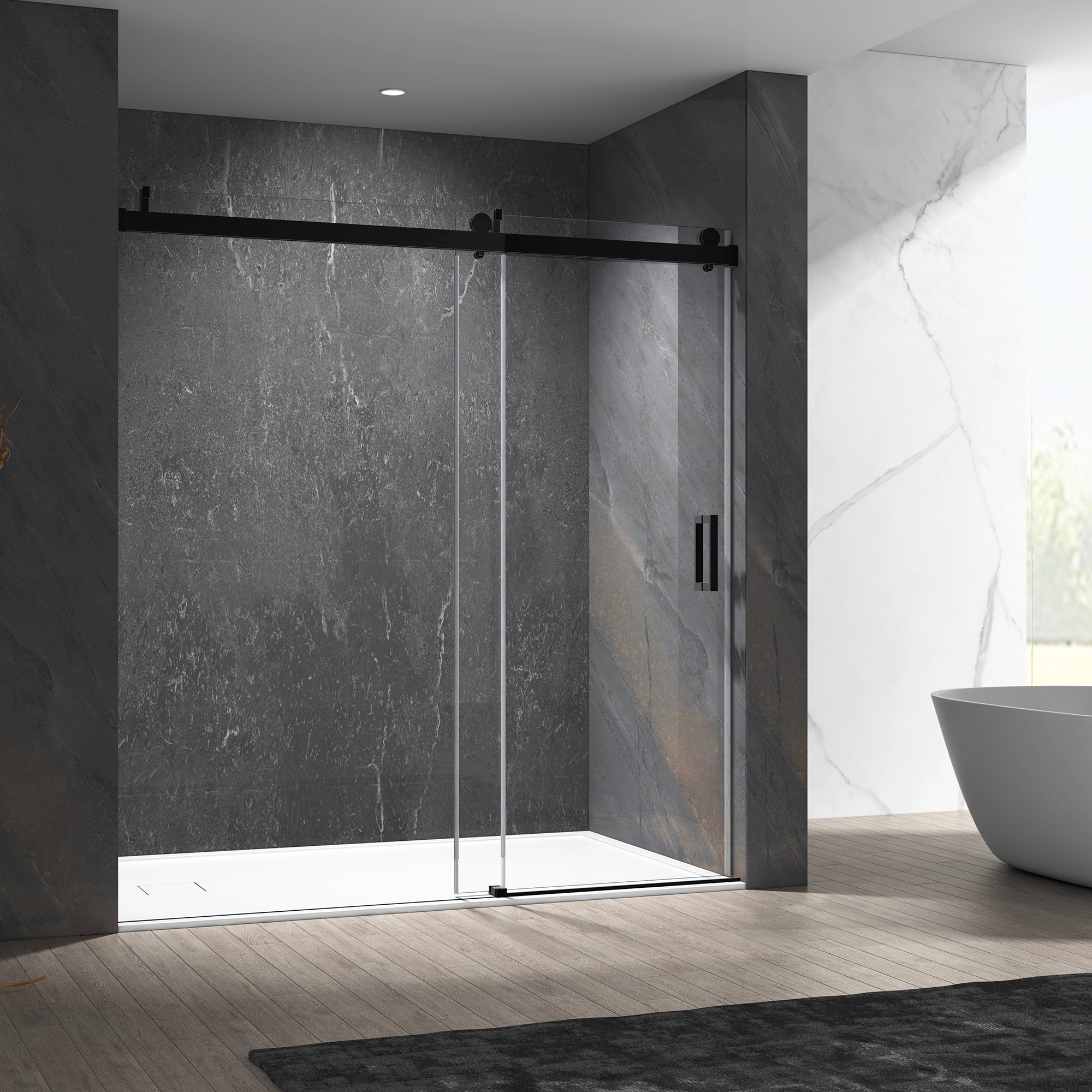 72 in W. x 76 in H. Single Sliding Shower Door with Soft-Closing Barn Door Sliding with 3/8 in Clear Tempered Glass-Arrisea