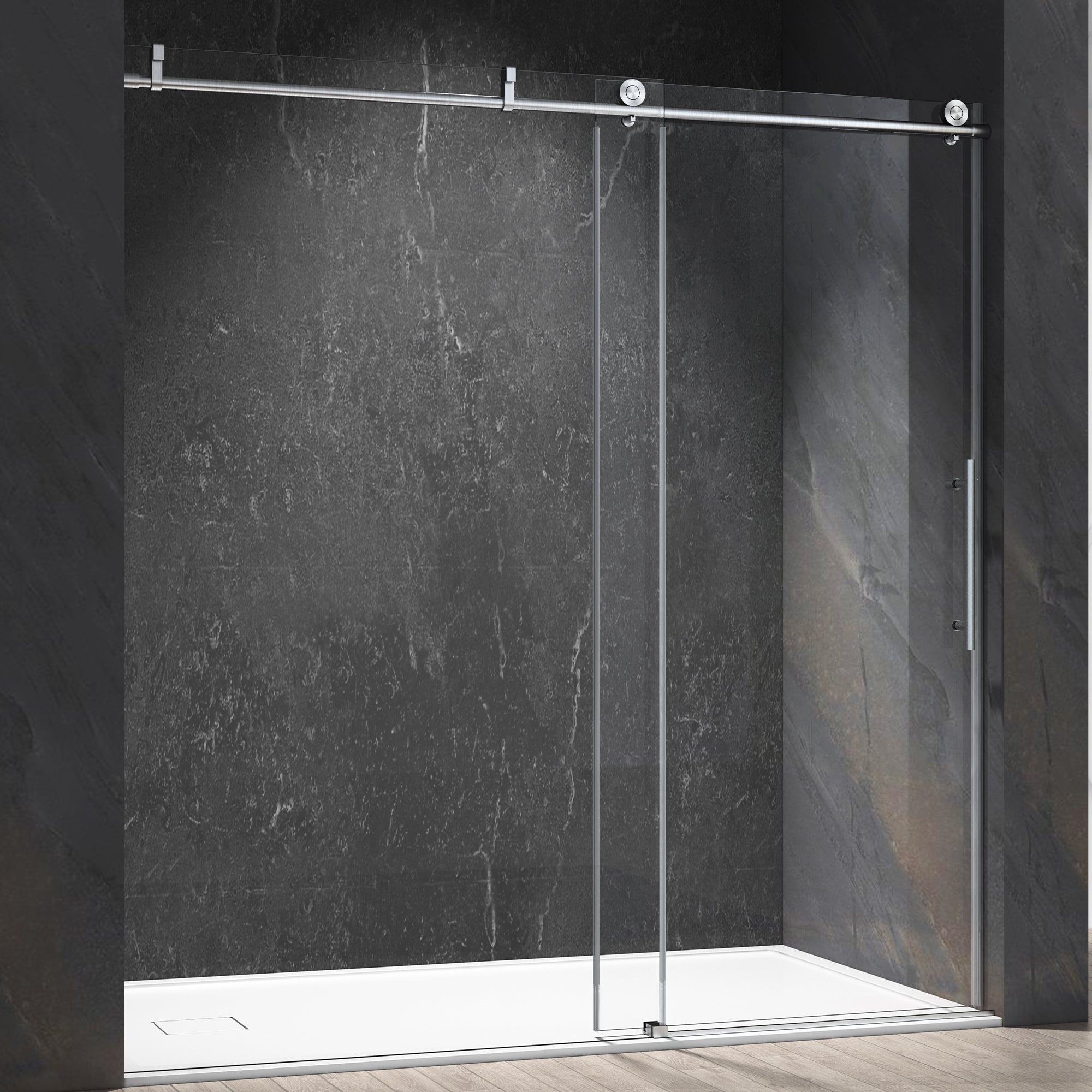 60-in W x 76-in H Frameless Sliding Matte Black Soft Close Standard Shower Door-Arrisea