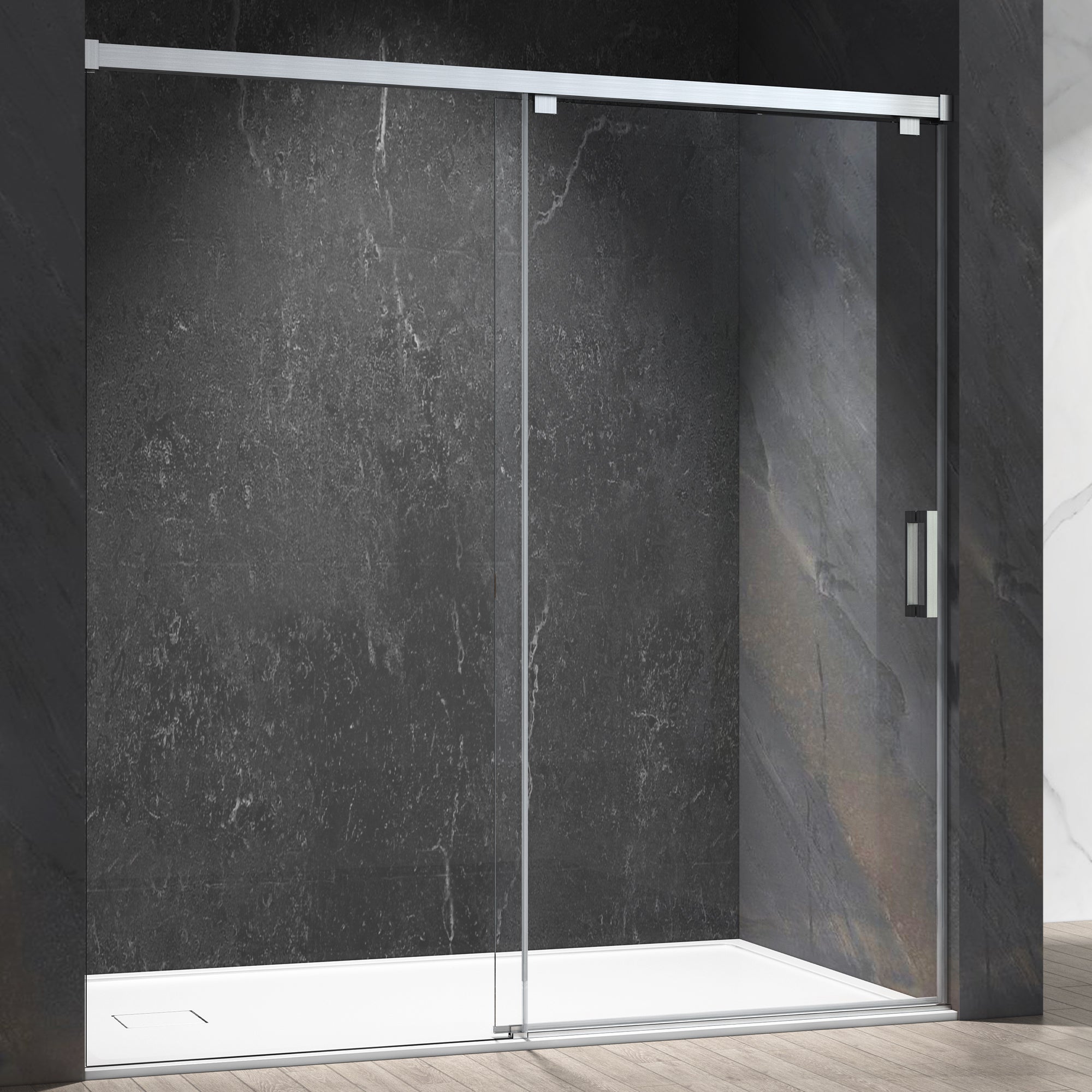 60-in W x 76-in H Semi-frameless Sliding Soft Close Standard Shower Door (Tempered Glass)-Arrisea