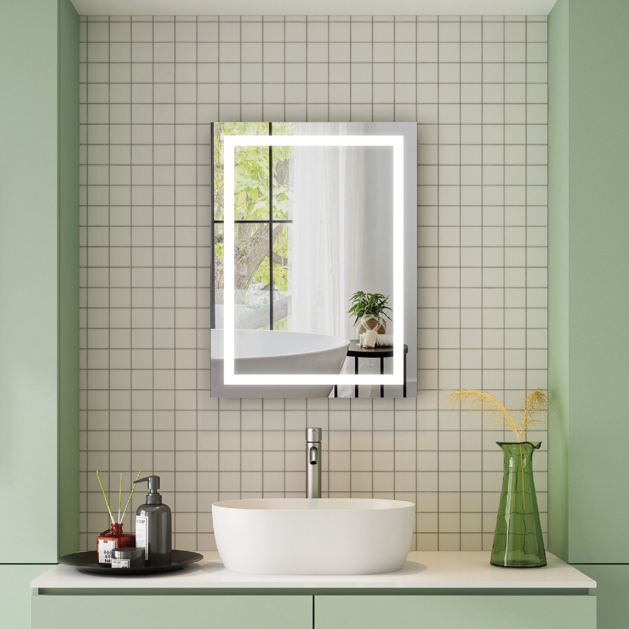 20 in. W x 28 in. H Rectangular Frameless Anti-Fog LED Light Bathroom Vanity Mirror in Aluminum-Arrisea