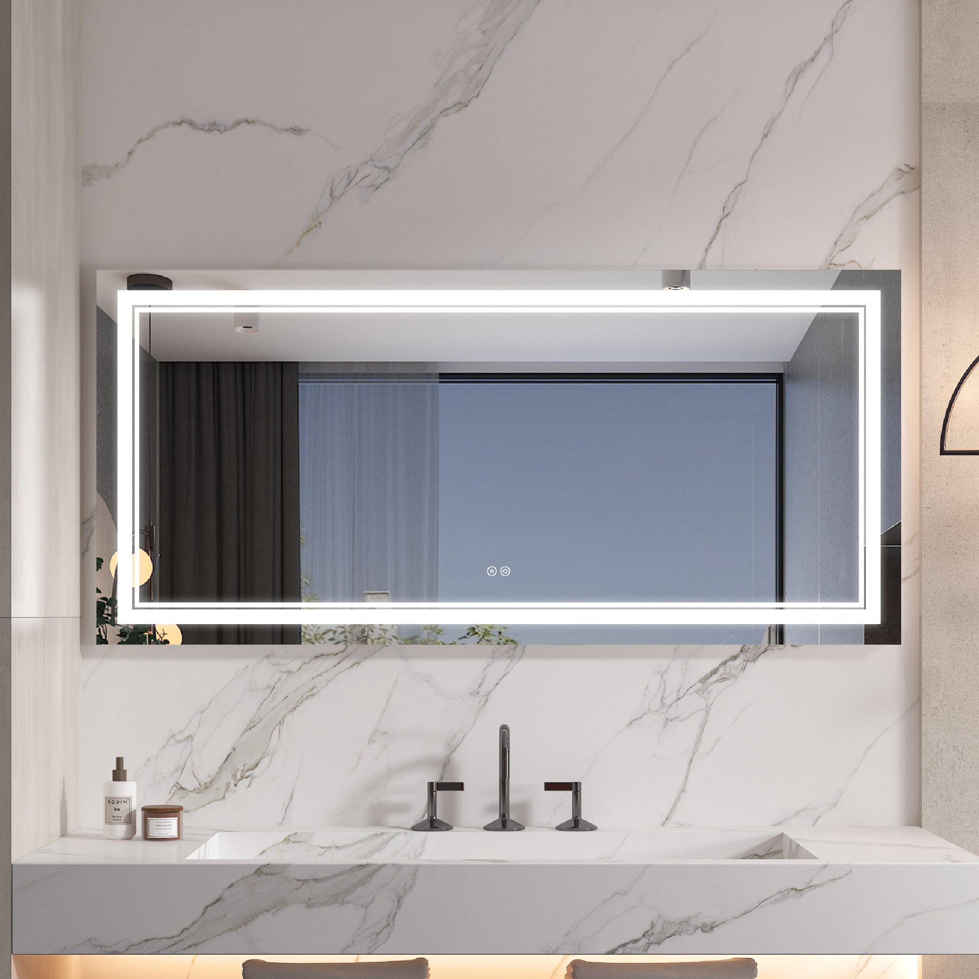 60 in. W x 28 in. H Rectangular Frameless Anti-Fog LED Light Dimmable Bathroom Vanity Mirror in Aluminum-Arrisea