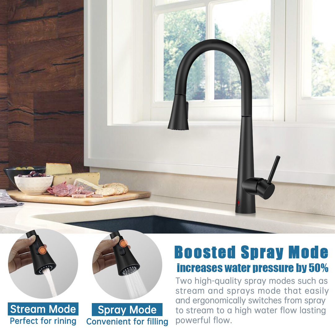 CF-15094 Black Sensor Kitchen Faucet Pull Down Sprayer-Arrisea