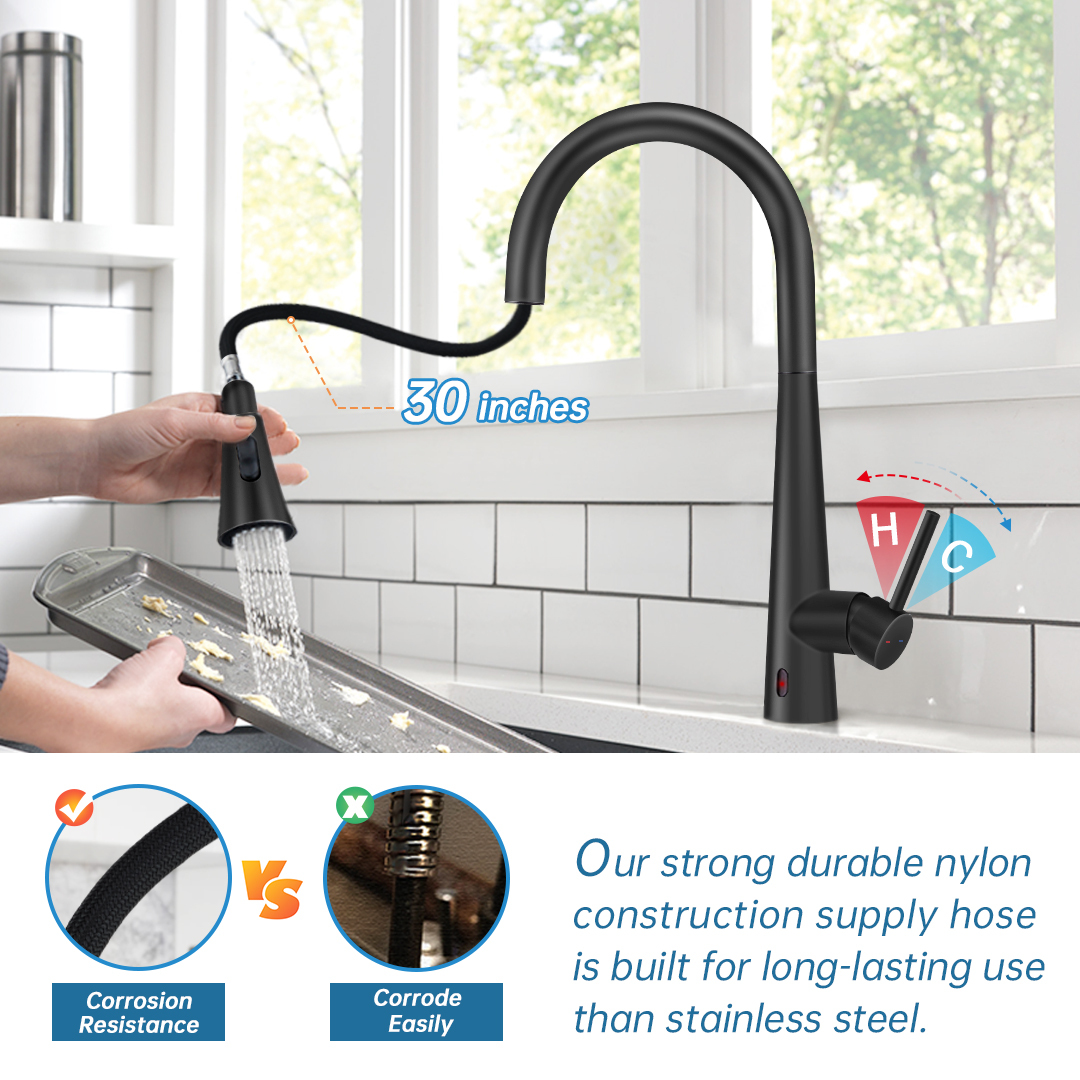 CF-15094 Black Sensor Kitchen Faucet Pull Down Sprayer-Arrisea