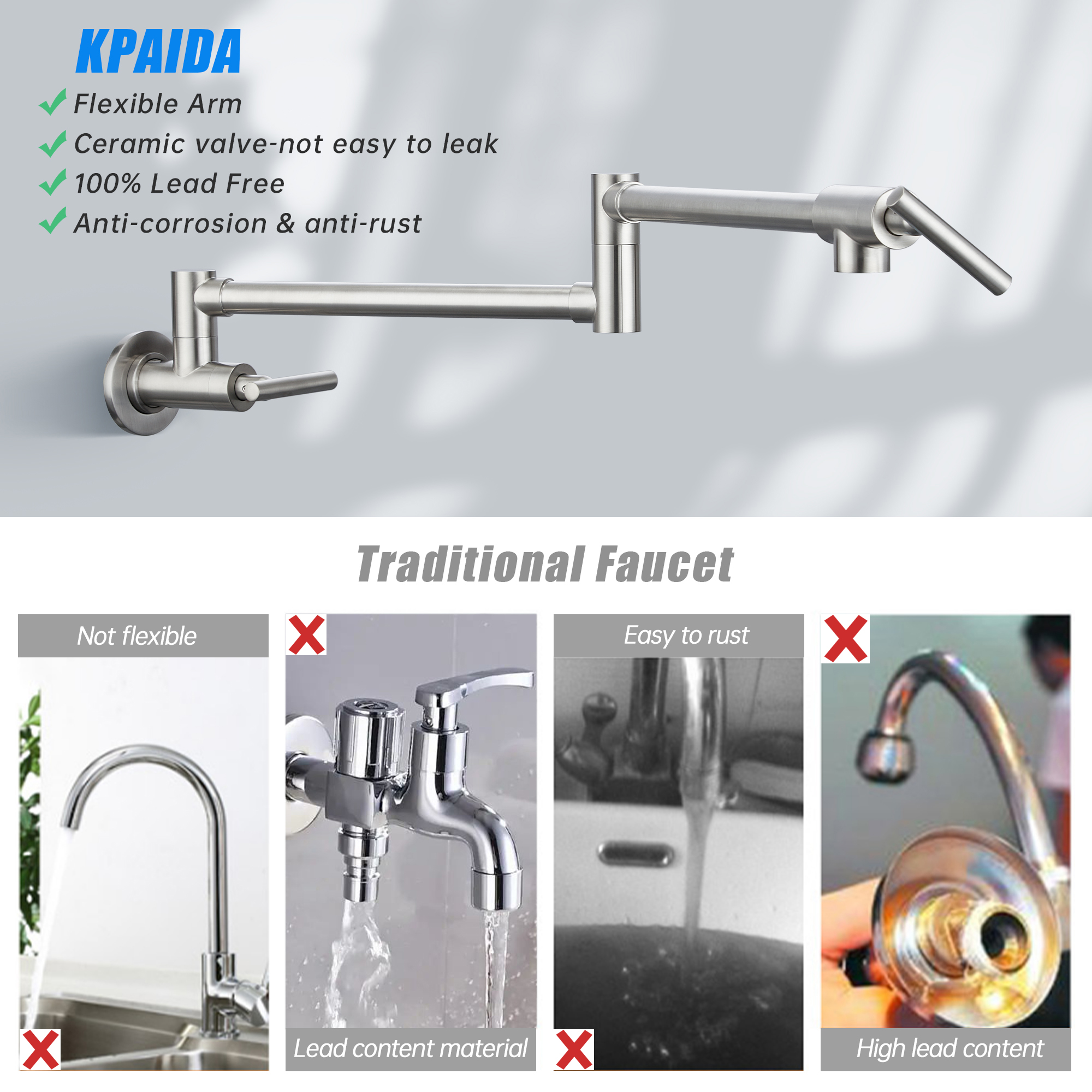 CF-25046 Nickel Folding Kitchen Faucet-Arrisea