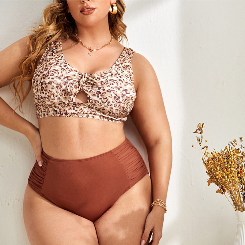 New Large Size Split Bikini Gathered Hollow Fashion Color Amazon Spot Ladies Swimsuit