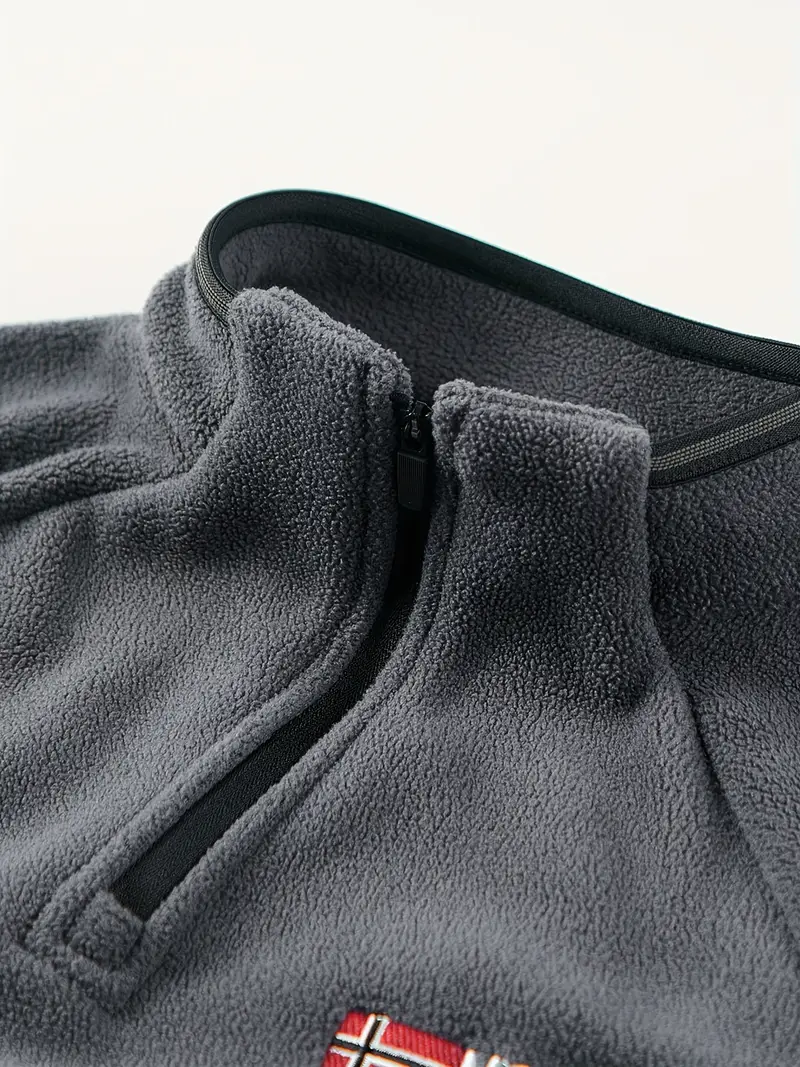 mens stand collar half zip sweater flag pattern casual pullover 3 colors black grey red regular fit hand wash only autumn winter layering essential grey 5