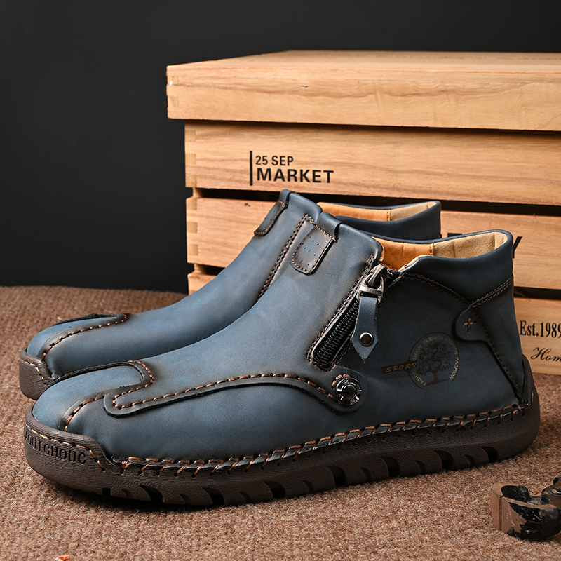 Womens Casual Leather Shoes Ankle Chukka Boots Slip On Lightweight Loafers Mid top Walking Driving Shoes