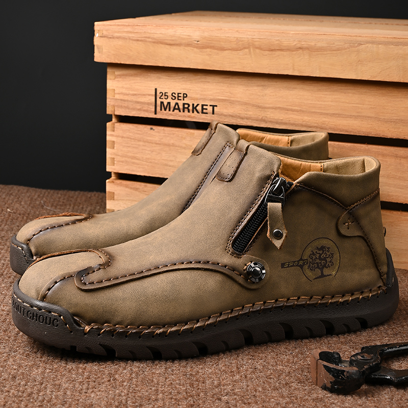 Womens Casual Leather Shoes Ankle Chukka Boots Slip On Lightweight Loafers Mid top Walking Driving Shoes