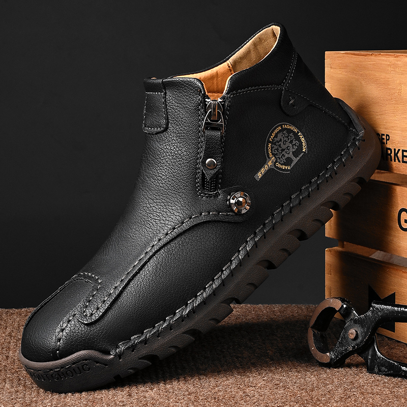 Womens Casual Leather Shoes Ankle Chukka Boots Slip On Lightweight Loafers Mid top Walking Driving Shoes