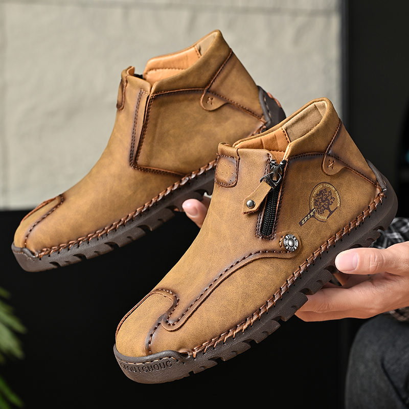 Womens Casual Leather Shoes Ankle Chukka Boots Slip On Lightweight Loafers Mid top Walking Driving Shoes