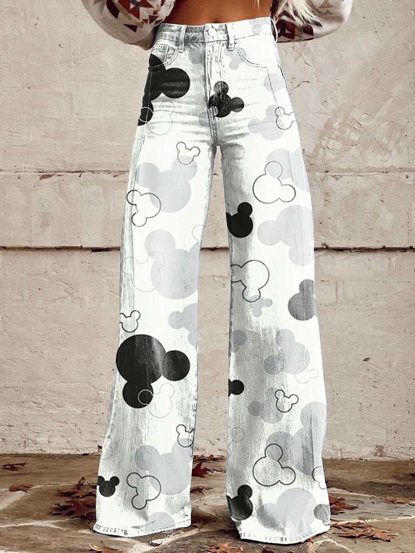 Women's Vintage Cute Print Casual Wide Leg Pants