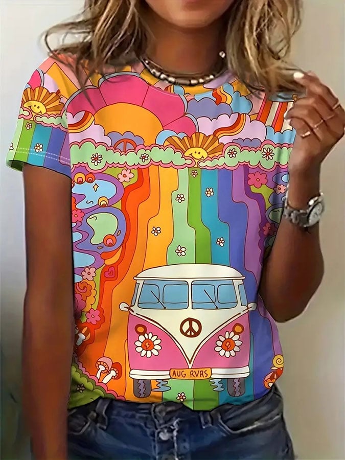 🔥Women's Colorful Hippie Print Casual T-Shirt🔥