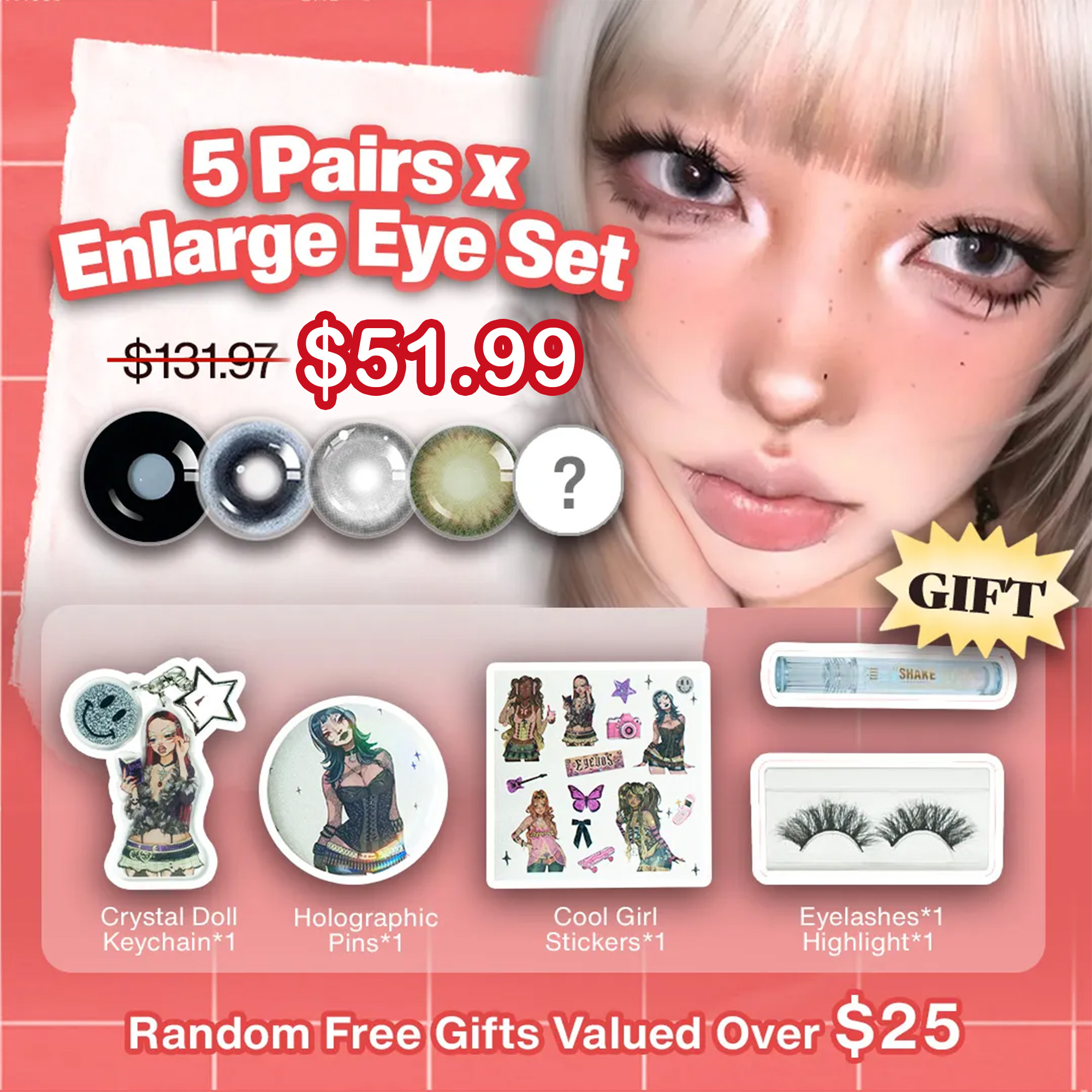 Summer Essential x 5 Pairs x Enlarge Eye Set | Black | Bigger | 17mm | 1 Year (Customized✨)