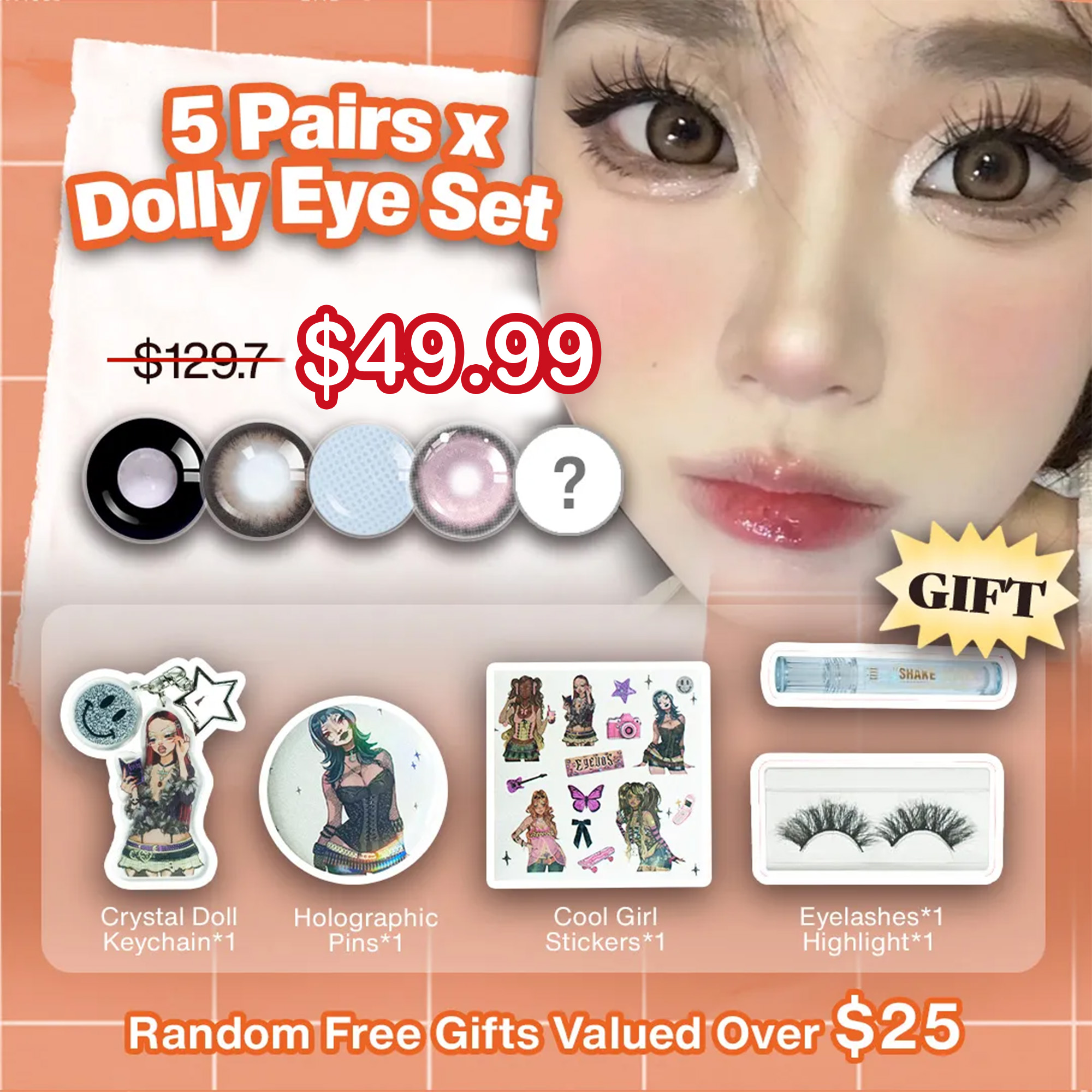 Summer Essential x 5 Pairs Dolly Eye Set | Black | Pink | 1 Year (Customized✨)