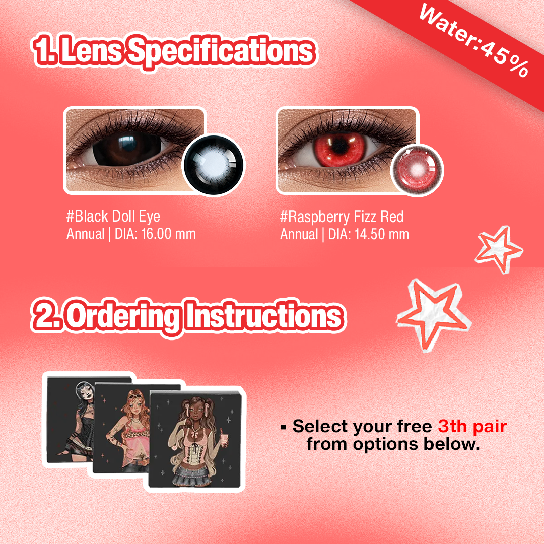 3 Pairs x Black Enlarge Eye | Red | Doll | 16 mm | 1 Year (Customized✨)