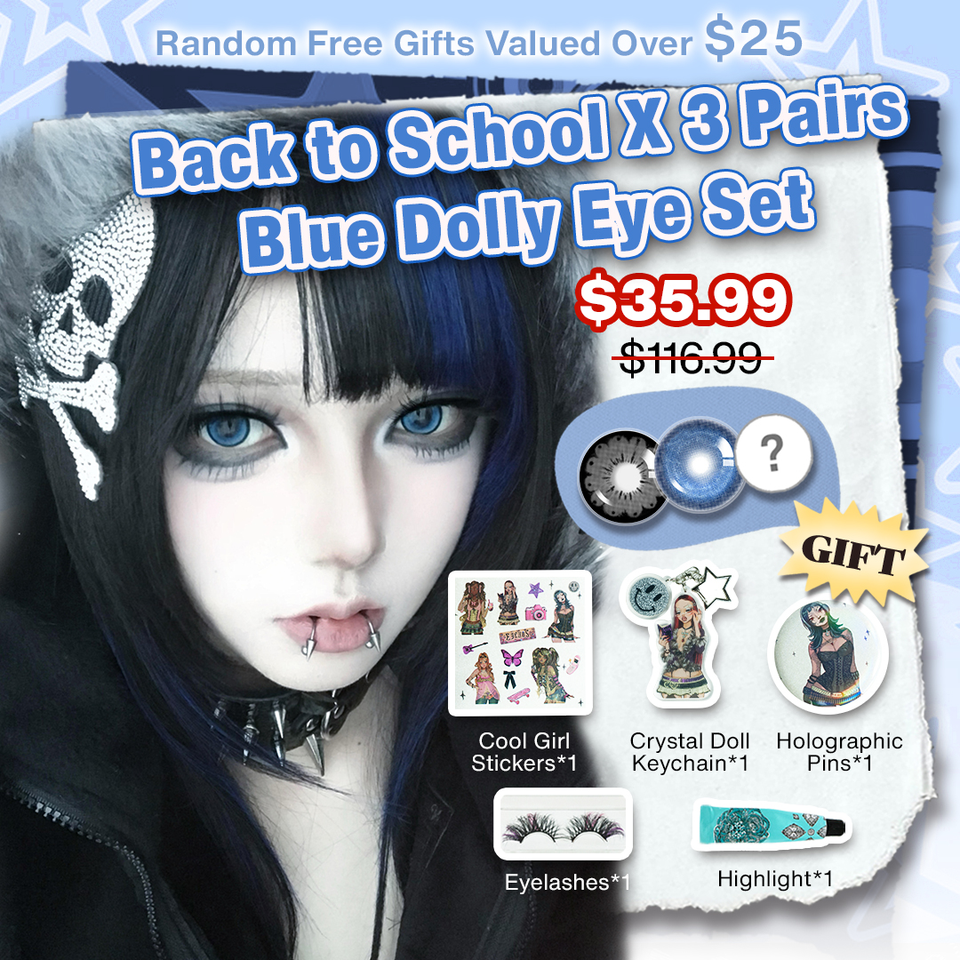 Back to School X 3 Pairs Blue Dolly Eye Set | Bigger (Customized✨)
