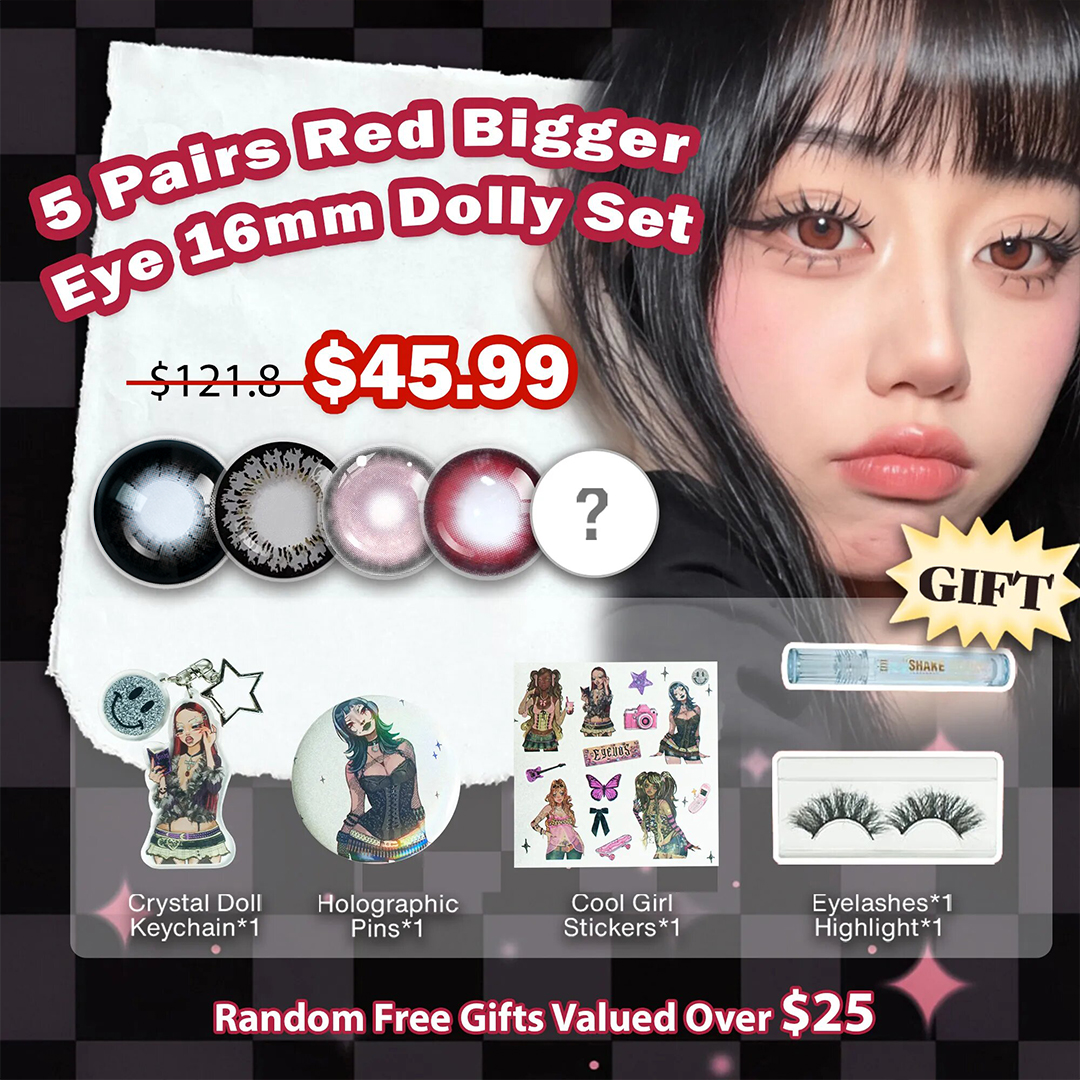 5 Pairs Red Bigger Eye 16mm Dolly Set | Enlarge (Customized✨)