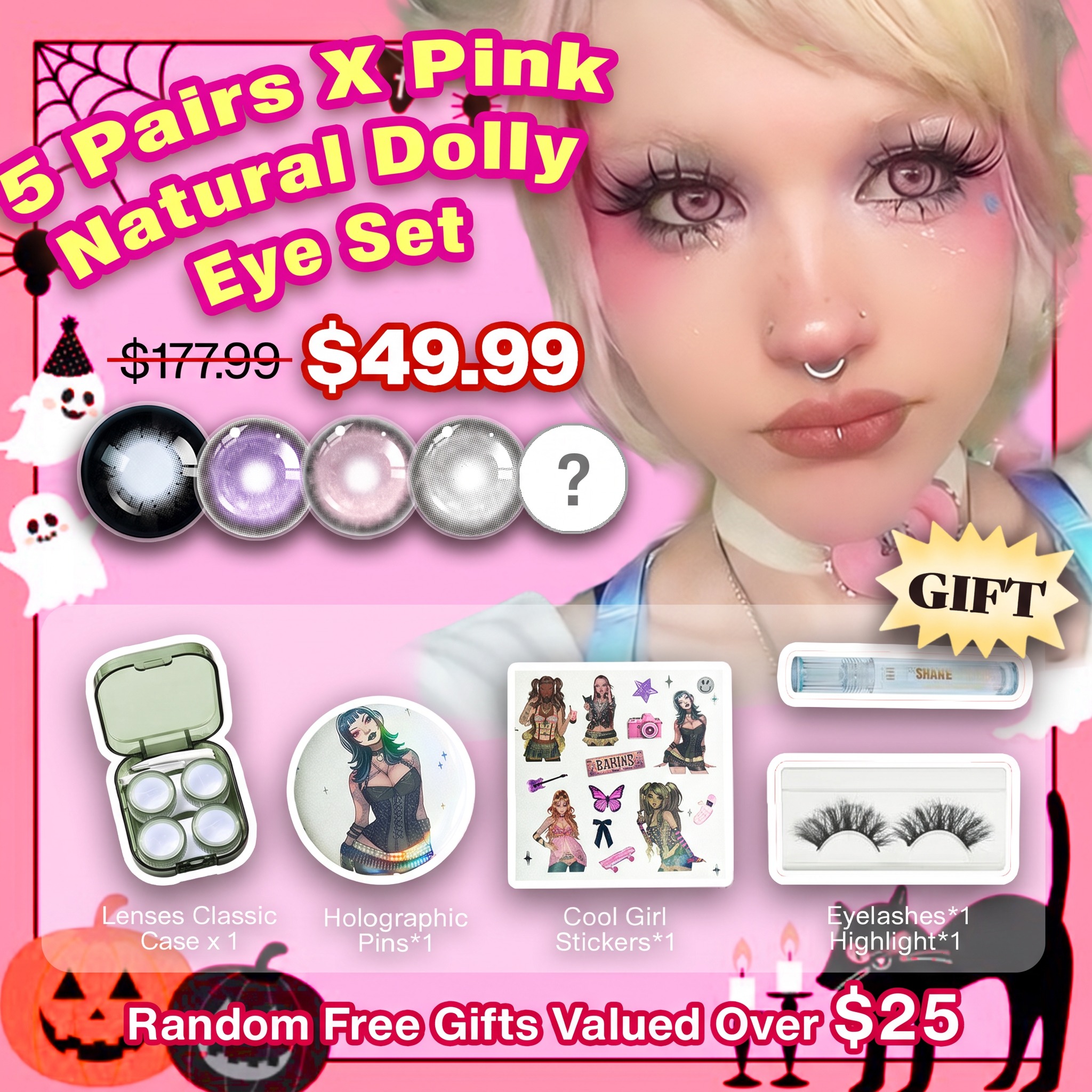 5 Pairs X Pink Natural Dolly Eye Set | Bigger (Customized✨)