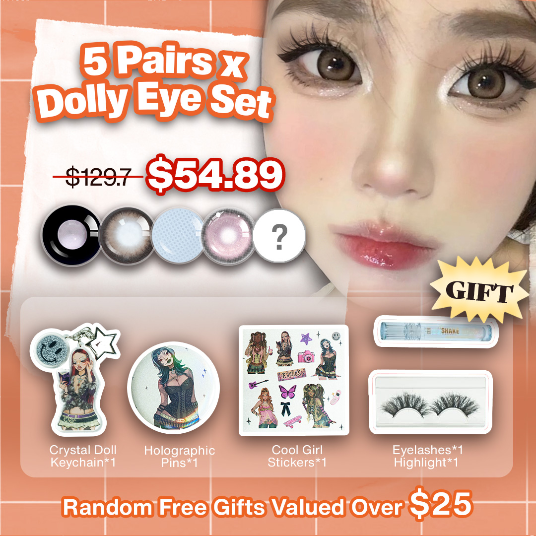 5 Pairs x Dolly Eye Set | Black | Pink | 1 Year (Customized✨)