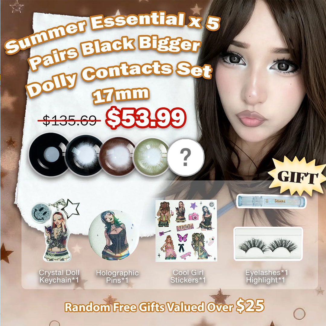 Summer Essential x 5 Pairs Black Dolly Contacts Set | Enlarge | 17mm (Customized✨)