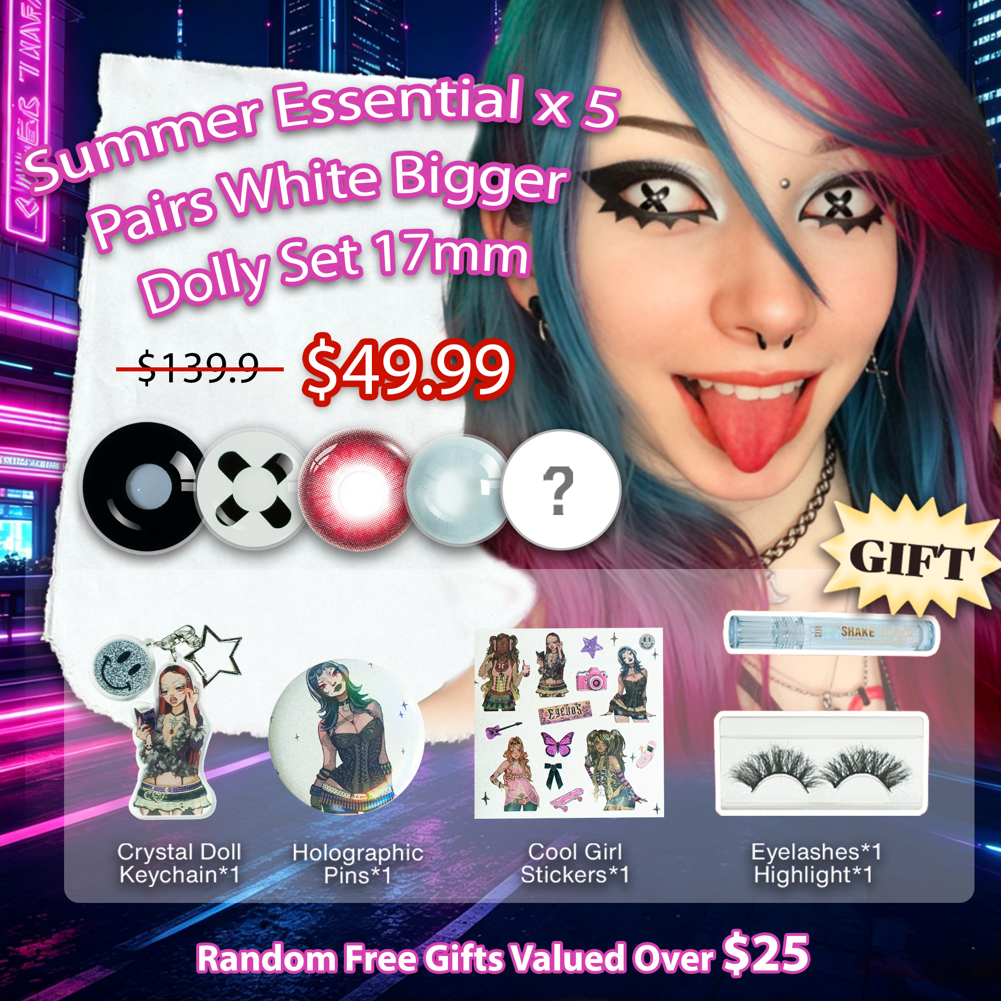 Summer Essential x 5 Pairs White Bigger Dolly Set 17mm | 1 Year (Customized✨)