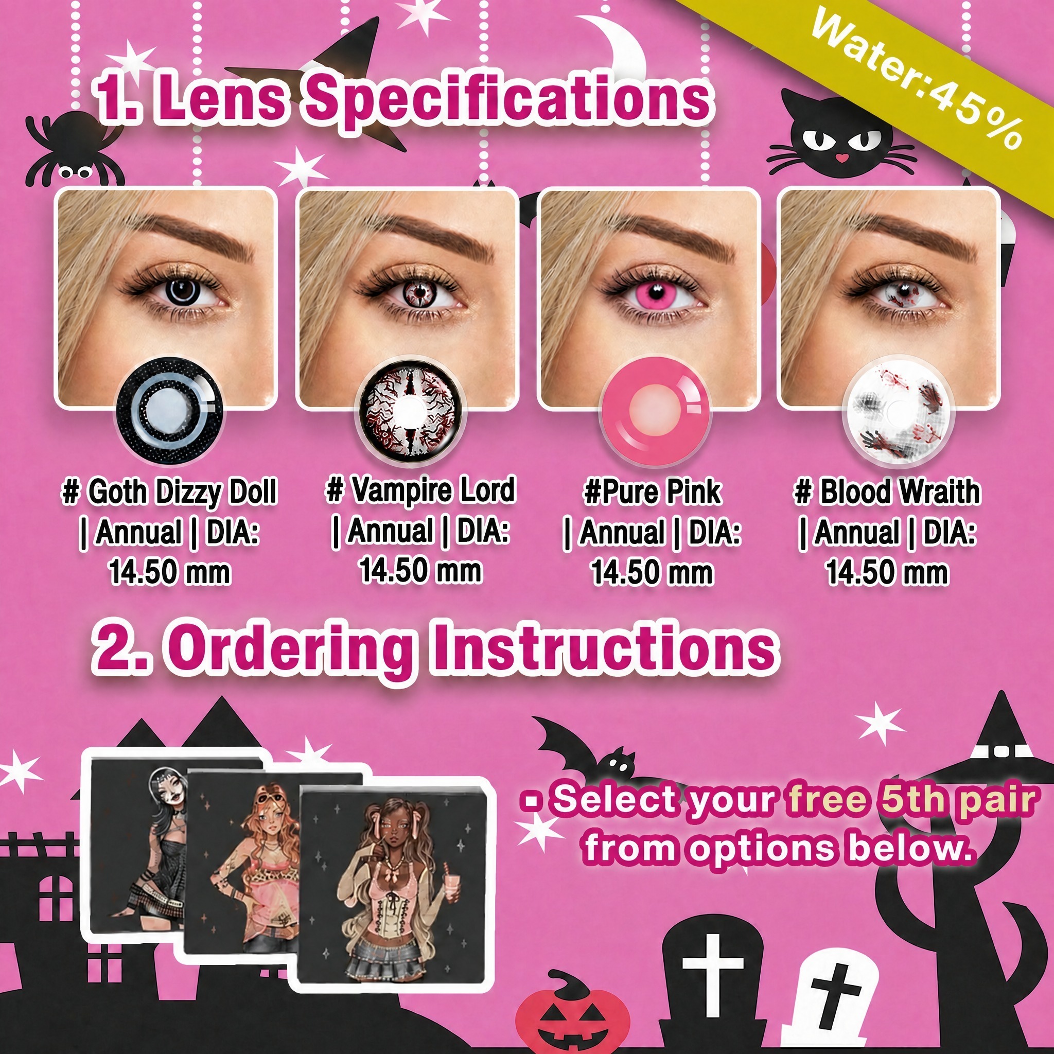5 Pairs X Pink Zombie Halloween Set | Enlarge (Customized✨)