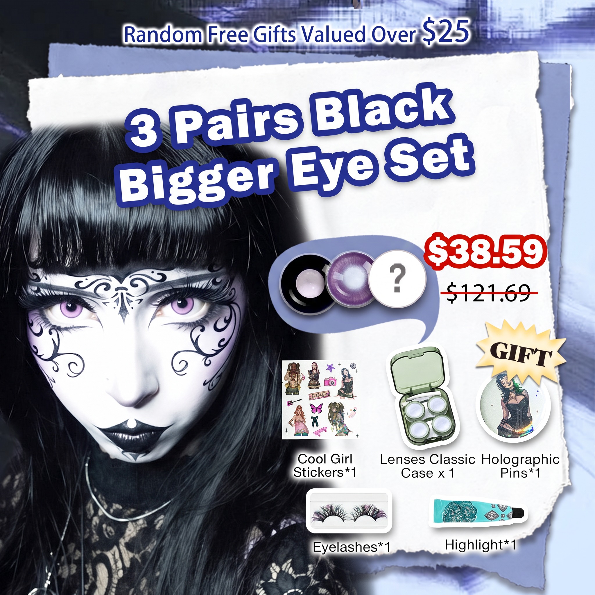 3 Pairs Black Bigger Eye Set | Enlarge  (Customized✨)