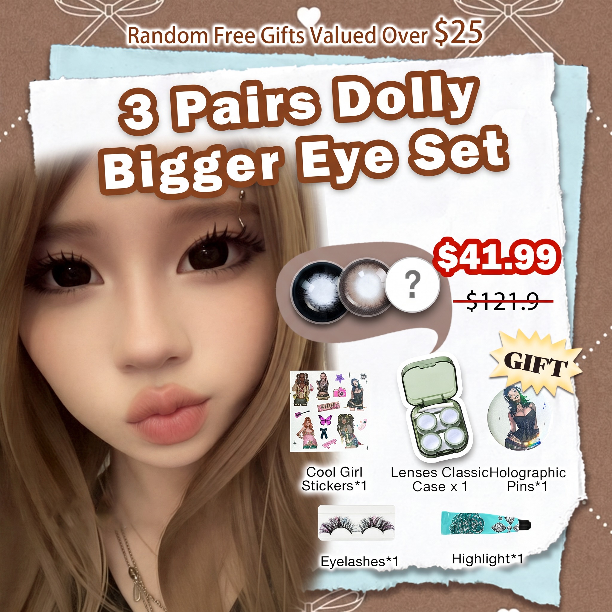 3 Pairs Dolly Bigger Eye Set | Natural | 16mm (Customized✨)