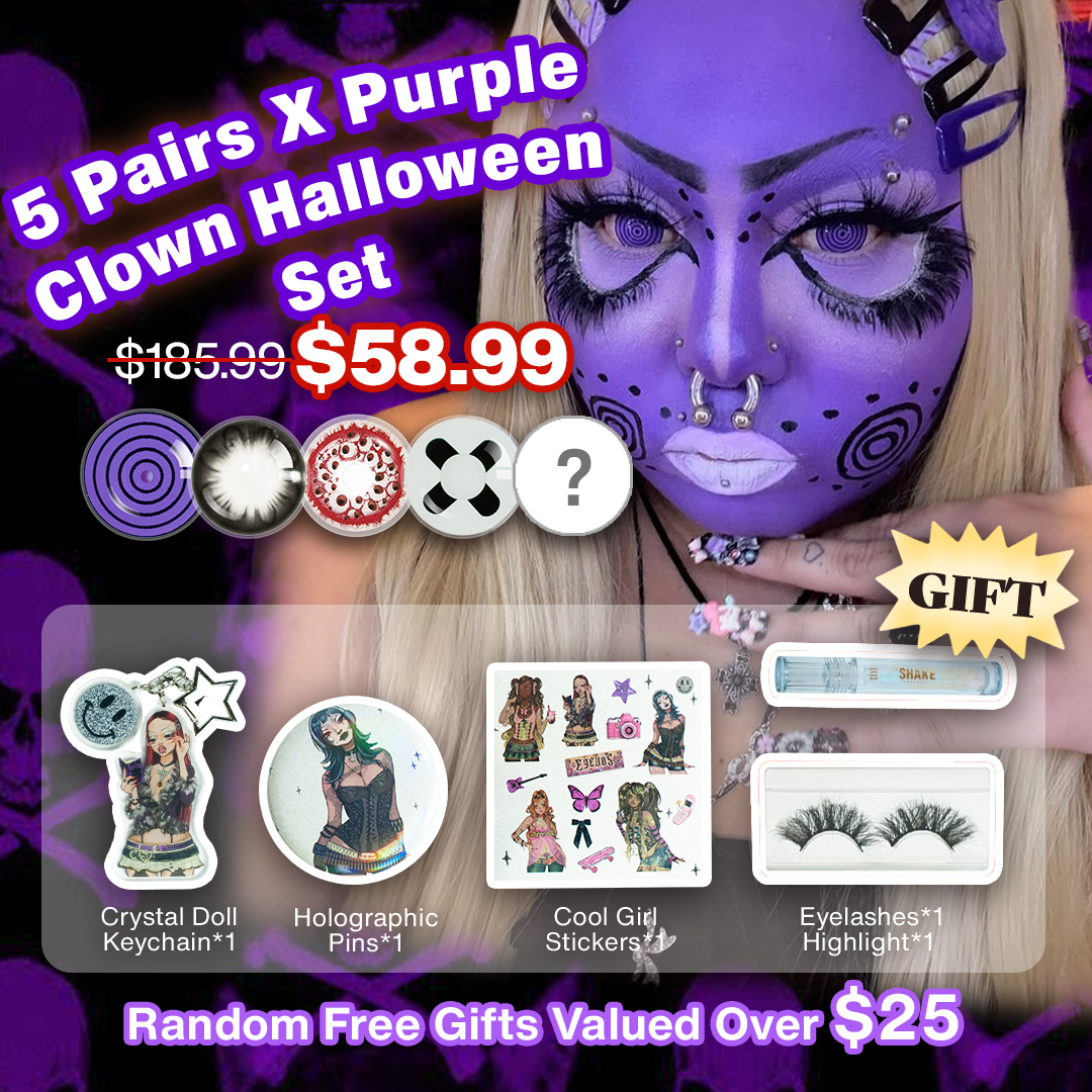 5 Pairs X Purple Clown Halloween Set | 17mm (Customized✨)