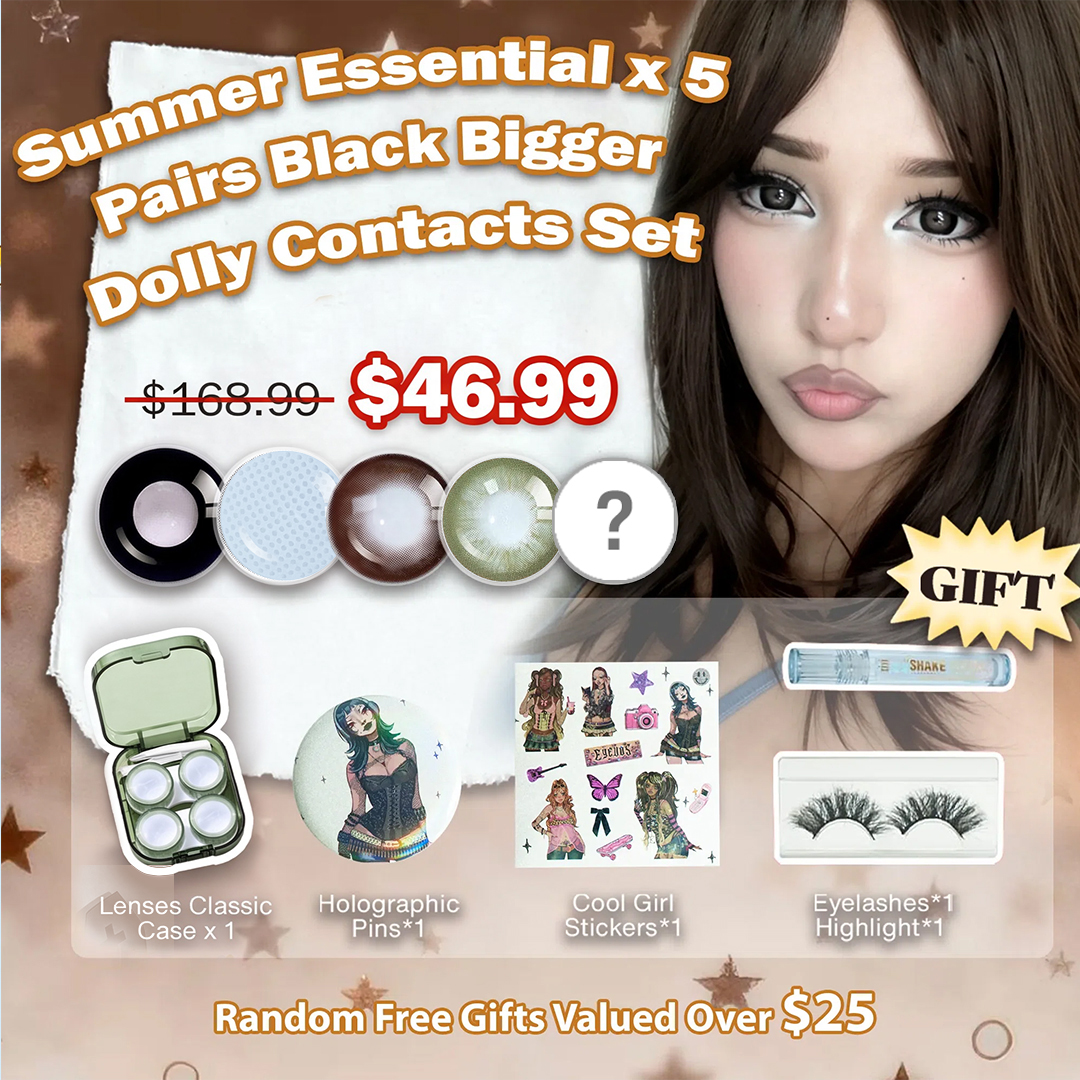 Summer Essential x 5 Pairs Black Dolly Contacts Set | Enlarge (Customized✨)