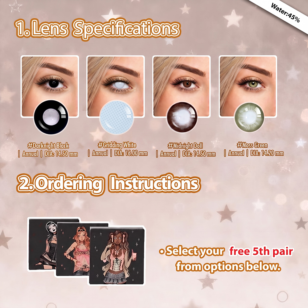 Summer Essential x 5 Pairs Black Dolly Contacts Set | Enlarge (Customized✨)