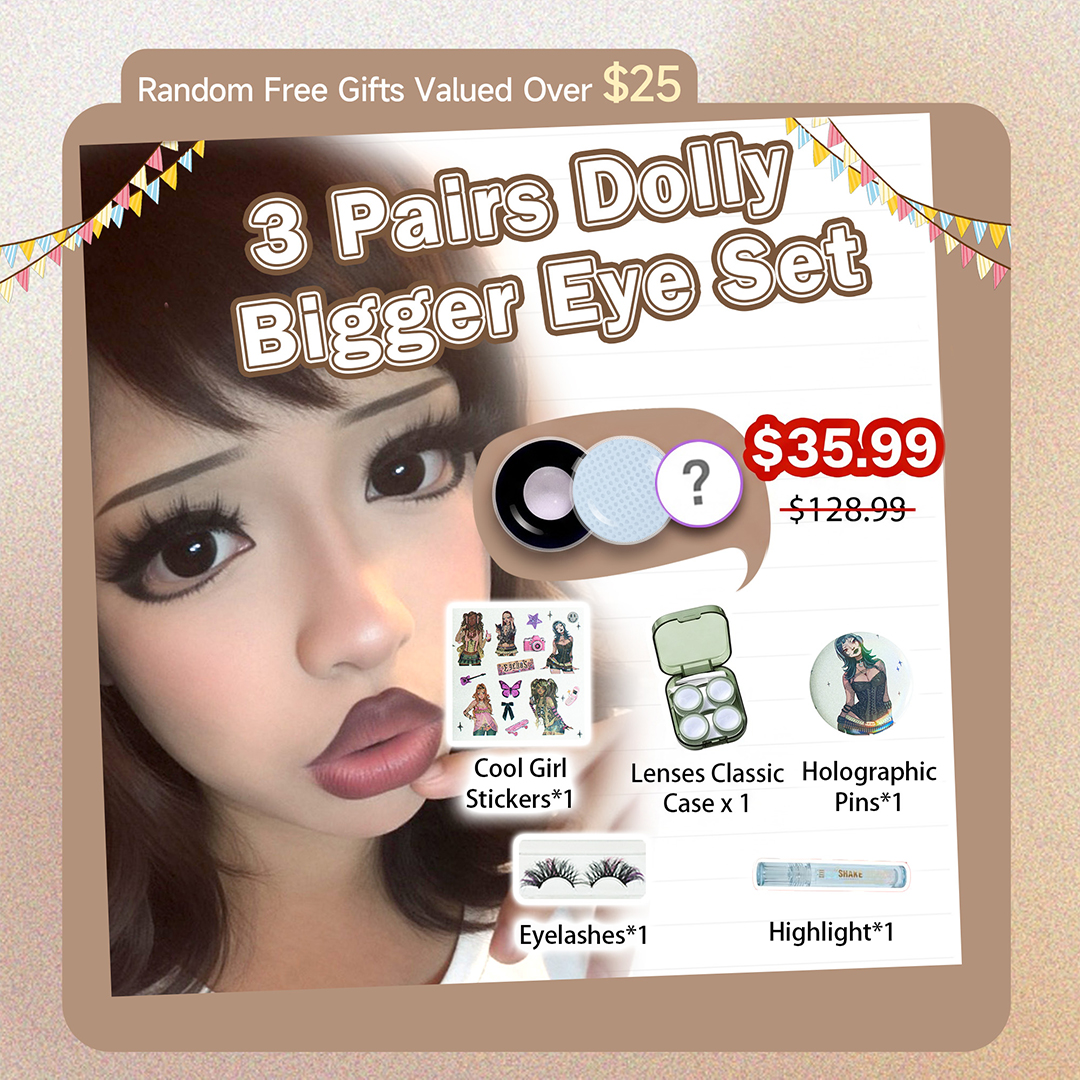 3 Pairs Dolly Bigger Eye Set | Enlarge | Black (Customized✨）