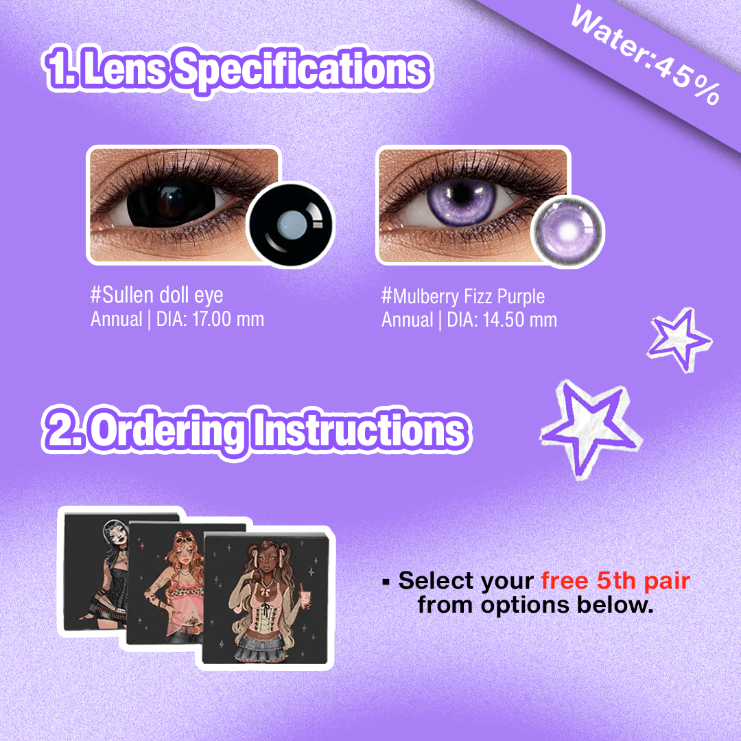 3 Paris x Enlarge Black Eye Set | Purple | 17mm (Customized✨)